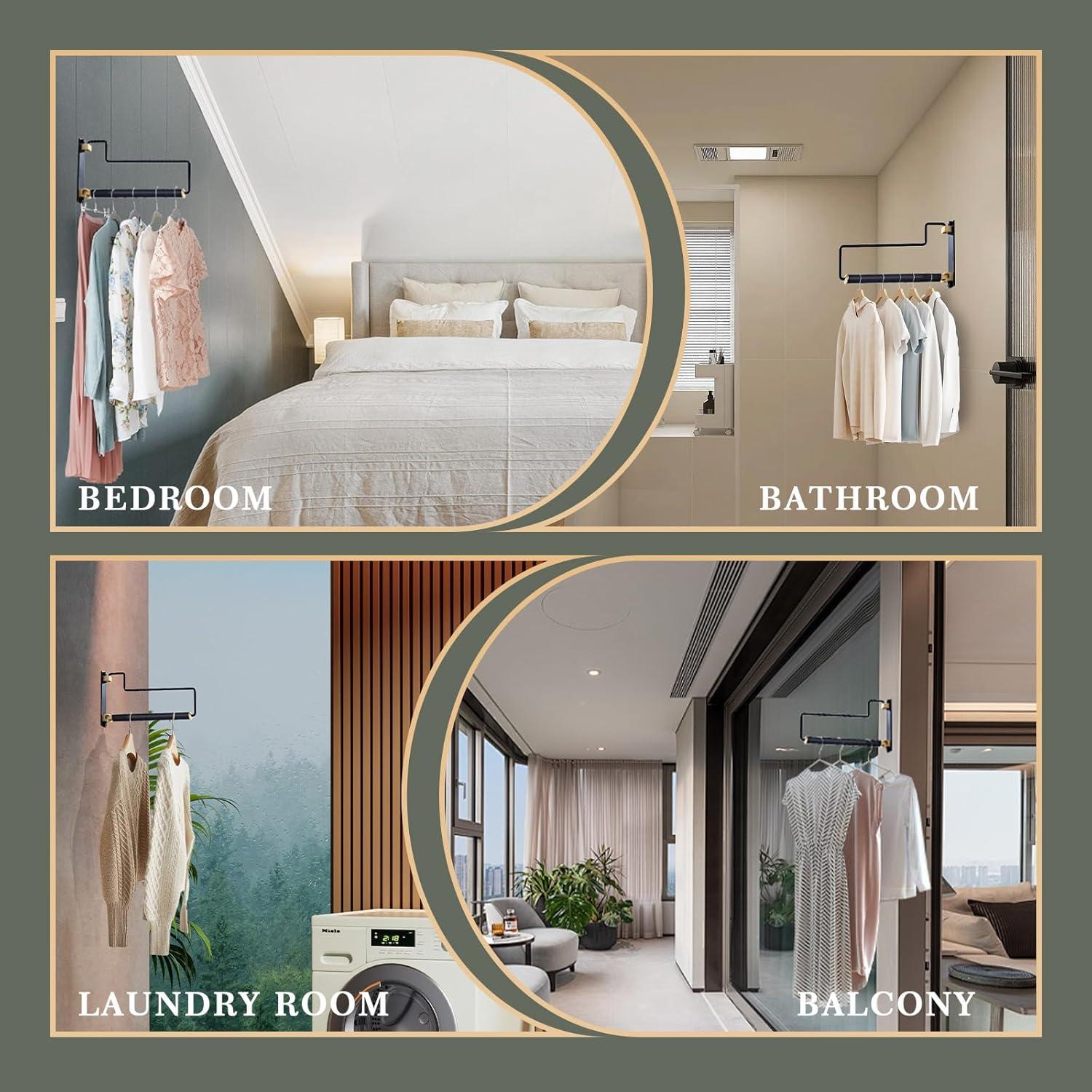 Perchero Plegable Montado en Pared NEWRAIN Negro 32 cm