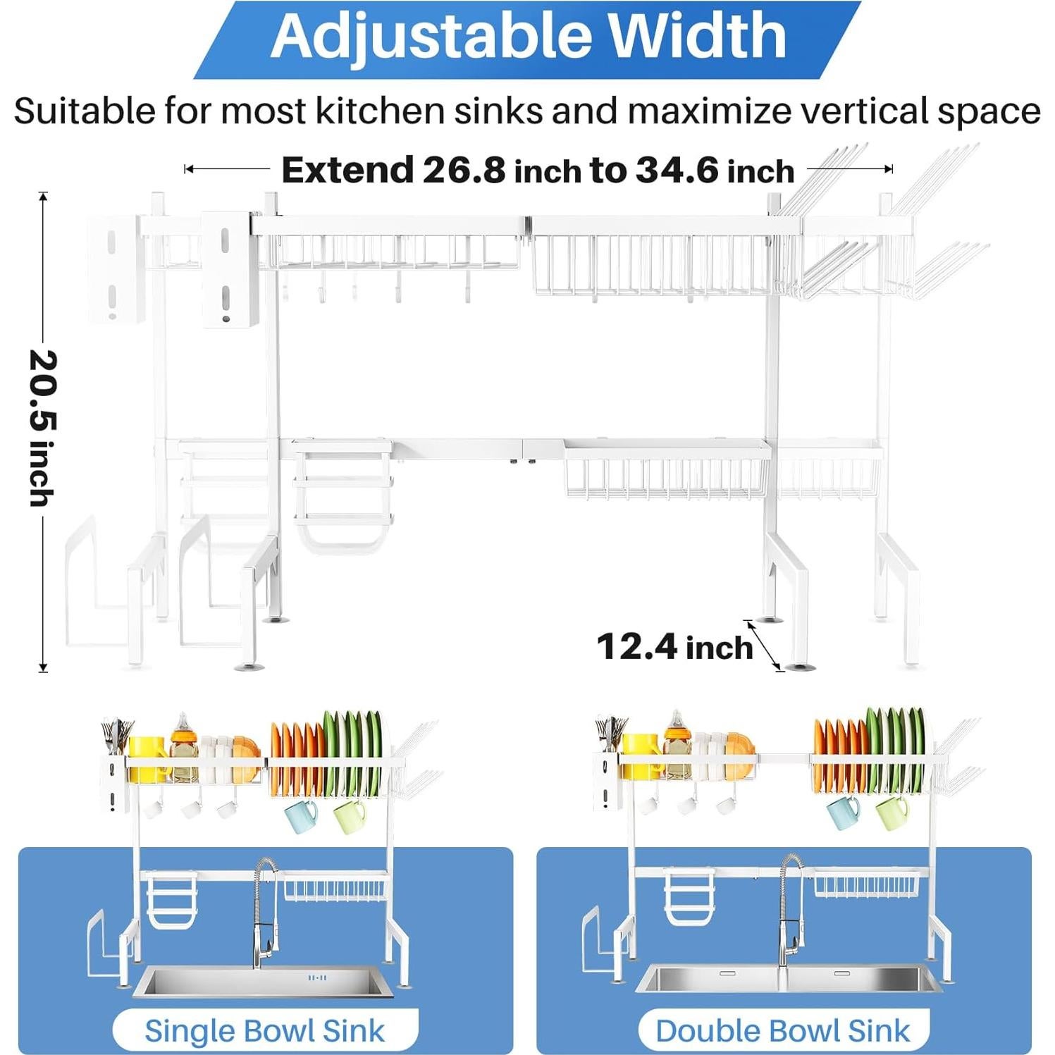 Estante para Secar Platos SNTD Ajustable 68-88 cm Metal Blanco