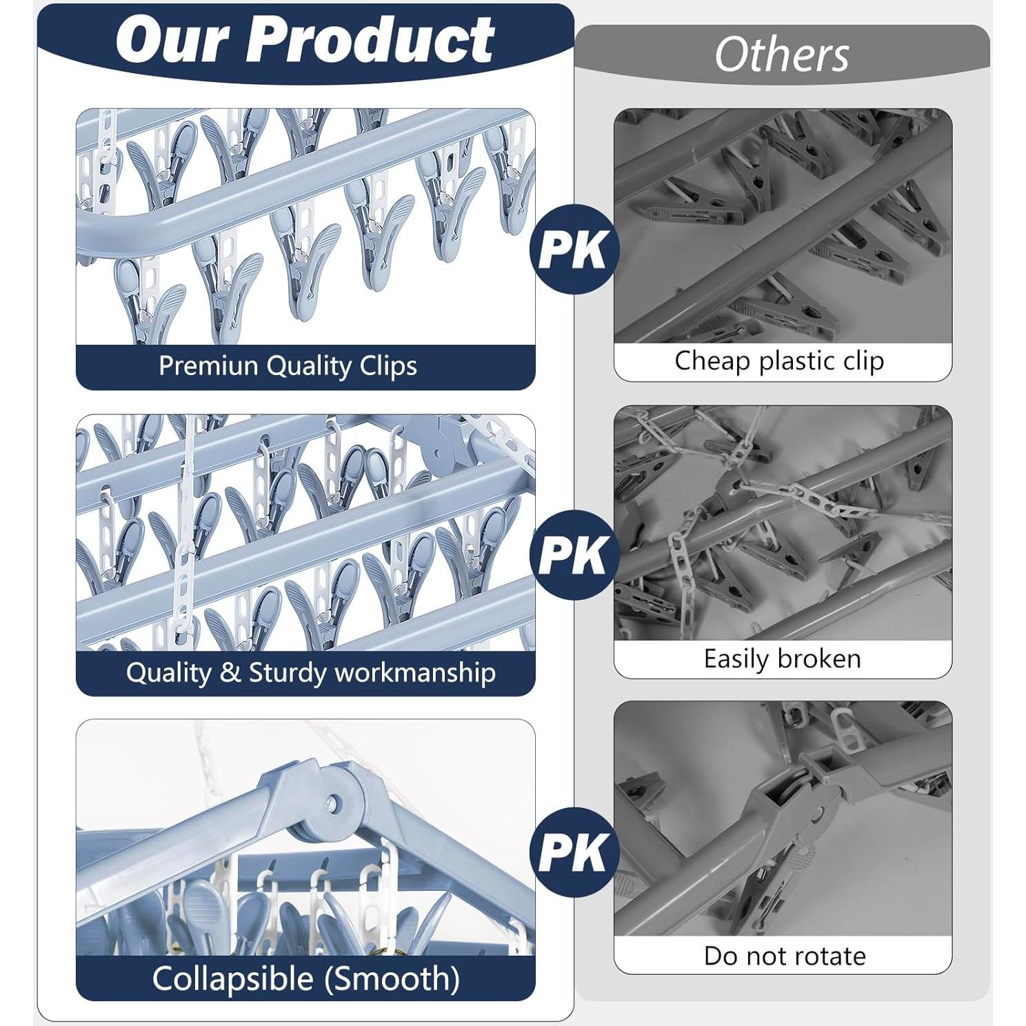 Estante para Secar Ropa Aolloa Plegable Azul con 32 Pinzas