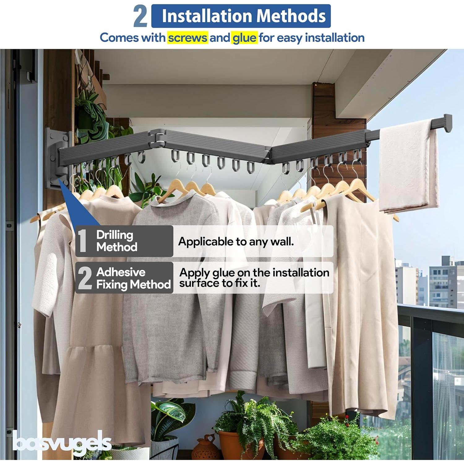 Estante para Secar Ropa Basvugels Plegable Montado en Pared