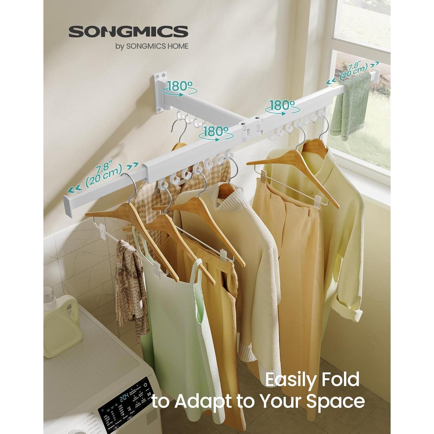 Estante Secar Ropa Pared SONGMICS Blanco 21 Ganchos 1,18 kg