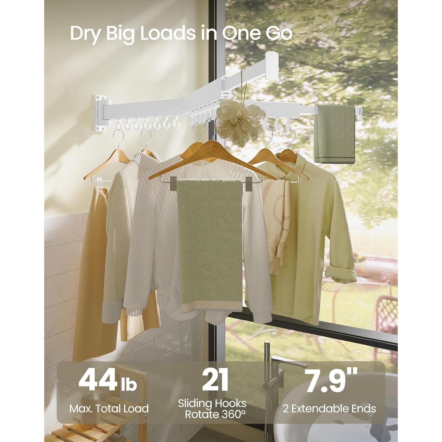 Estante Secar Ropa Pared SONGMICS Blanco 21 Ganchos 1,18 kg