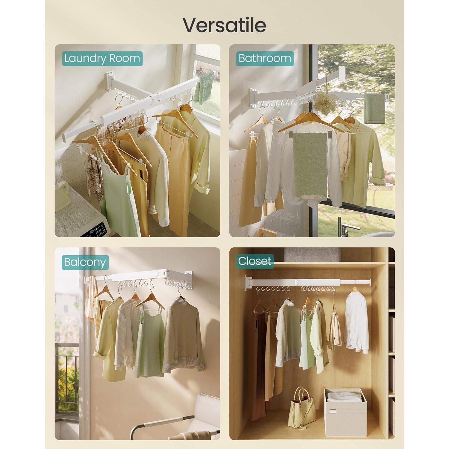 Estante Secar Ropa Pared SONGMICS Blanco 21 Ganchos 1,18 kg