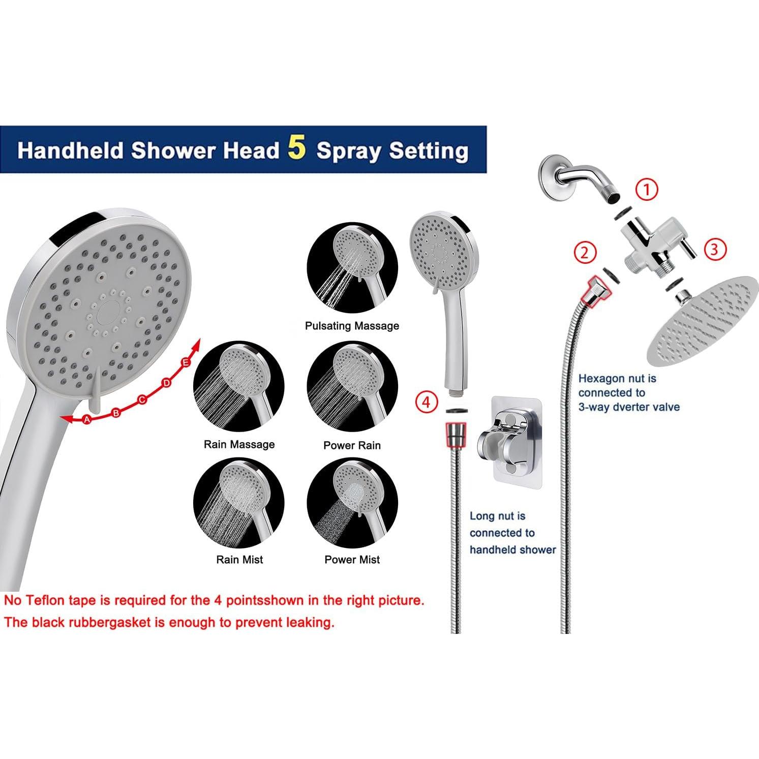 Cabezal de Ducha Filtrado NearMoon 20,32 cm 5 Configuraciones