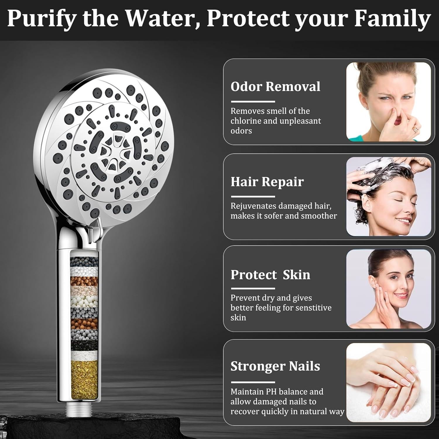 Cabezal de Ducha Filtrado Vatex 5 Modos 15 Etapas 60 cm