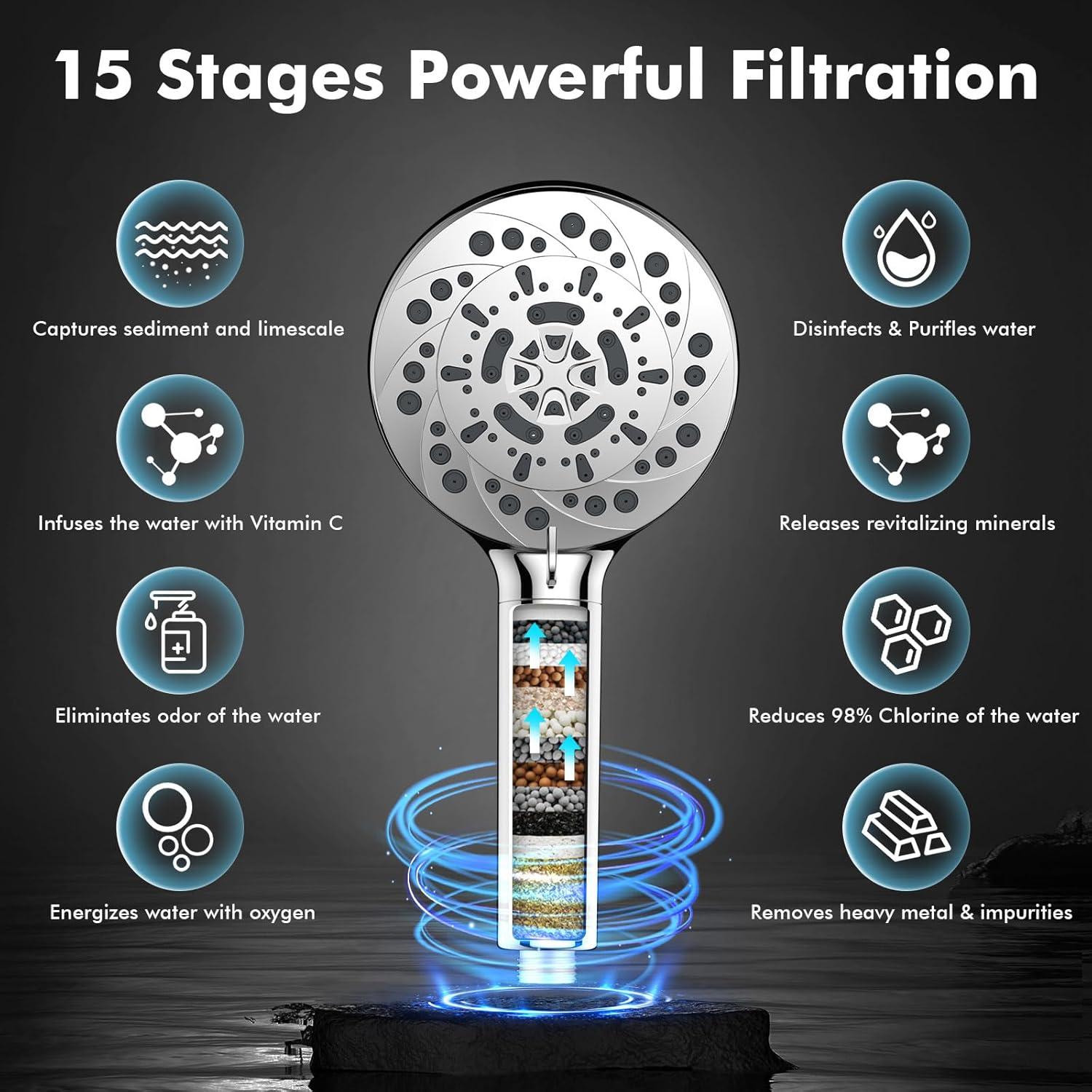 Cabezal de Ducha Filtrado Vatex 5 Modos 15 Etapas 60 cm