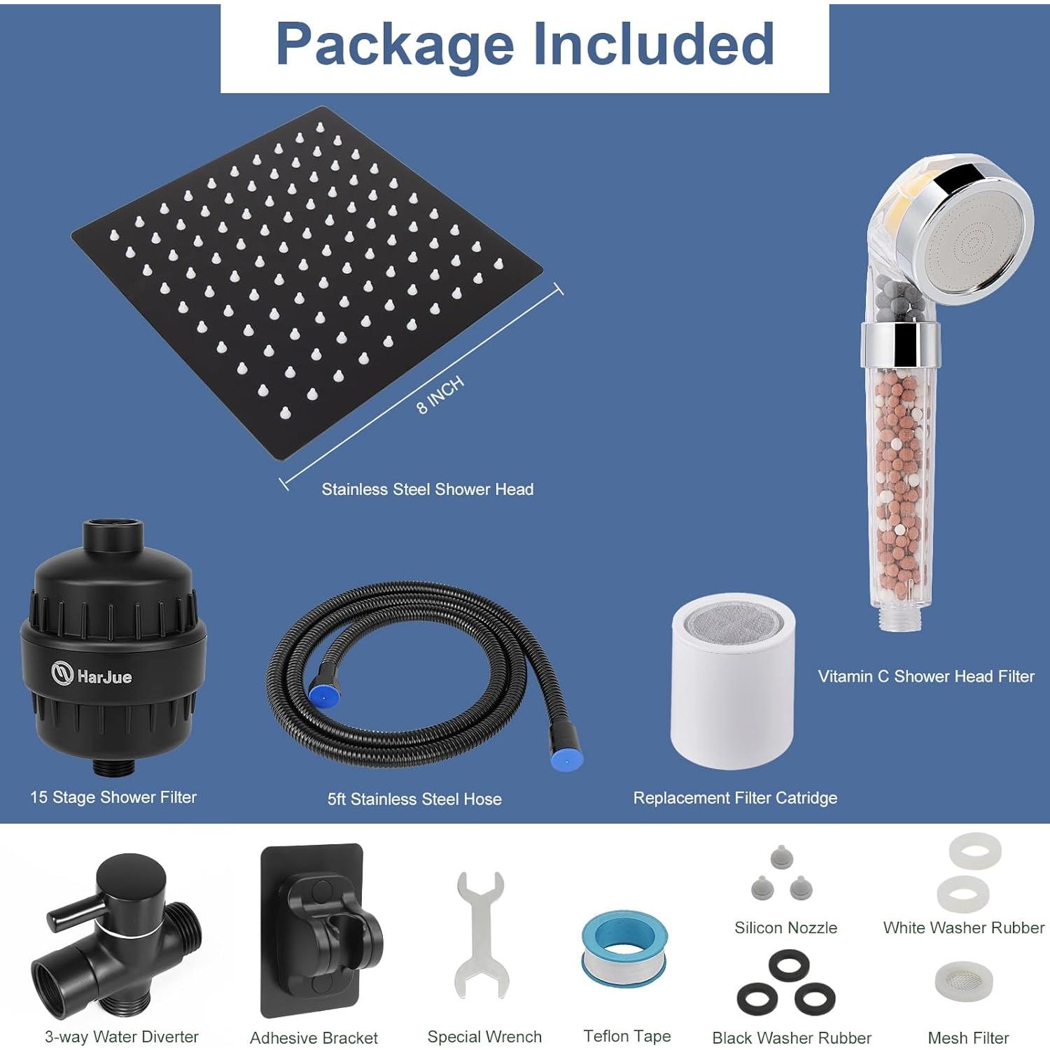 Cabezal de Ducha HarJue 20 cm Alta Presión con Filtro