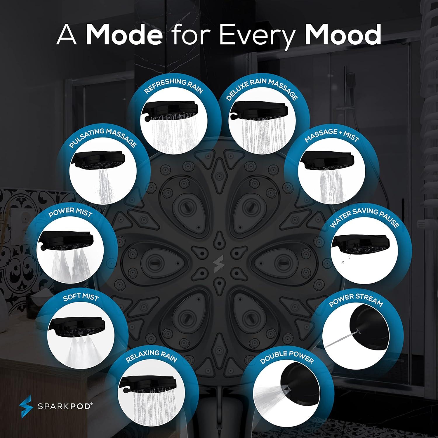 Cabezal de Ducha Filtrado SparkPod 10 Modos 5" Negro Mate