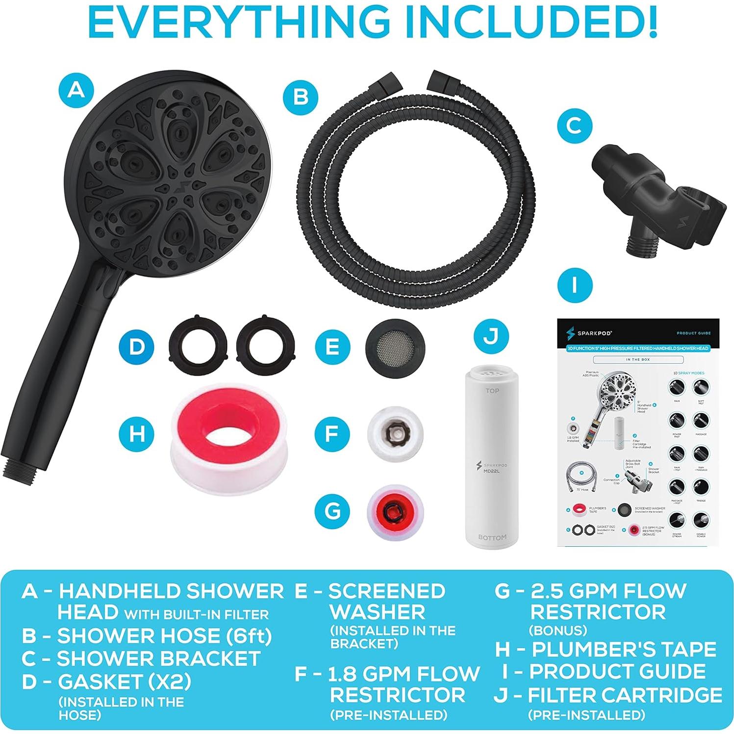 Cabezal de Ducha Filtrado SparkPod 10 Modos 5" Negro Mate