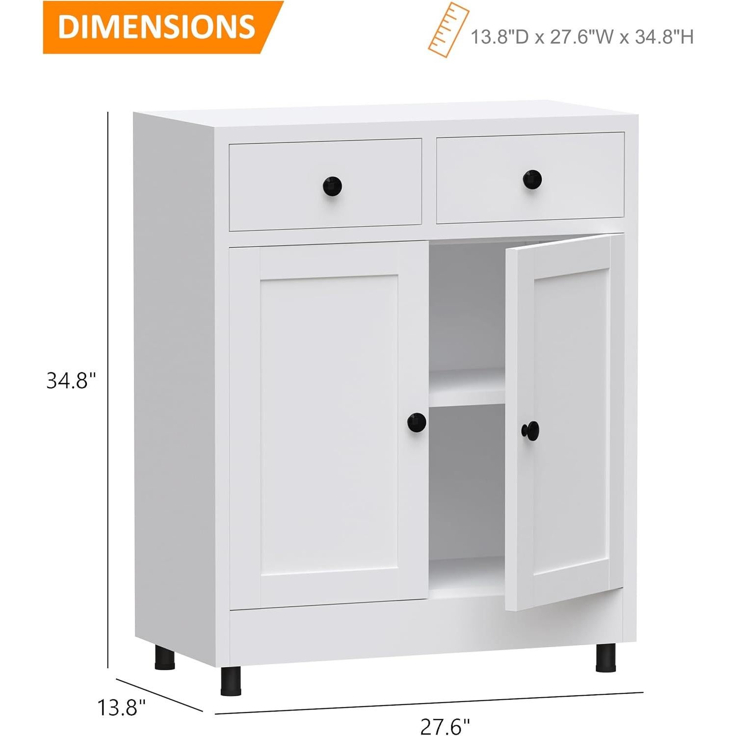 Armario de Almacenamiento JINKUR Blanco 2 Cajones Estante Ajustable