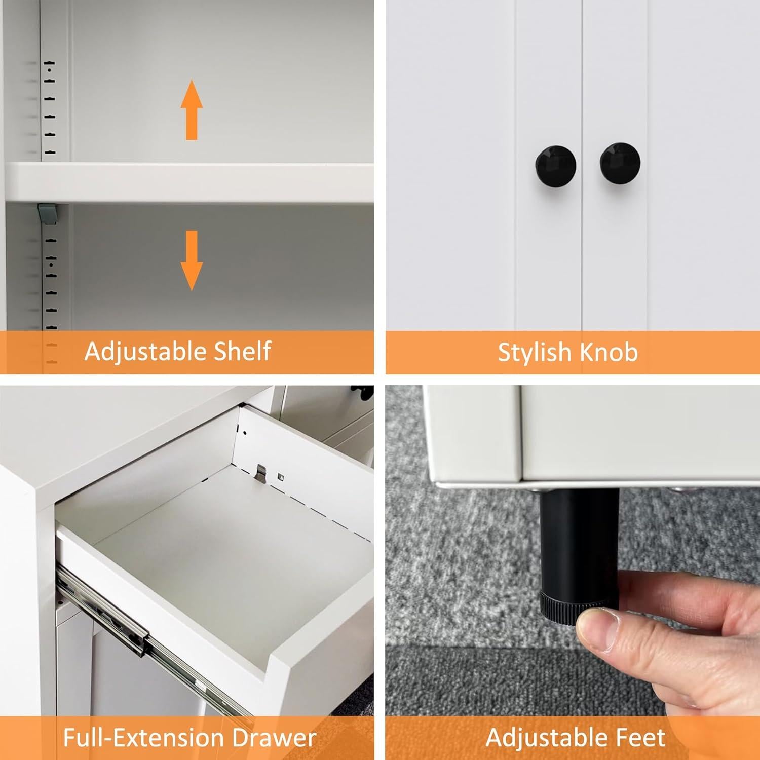 Armario de Almacenamiento JINKUR Blanco 2 Cajones Estante Ajustable