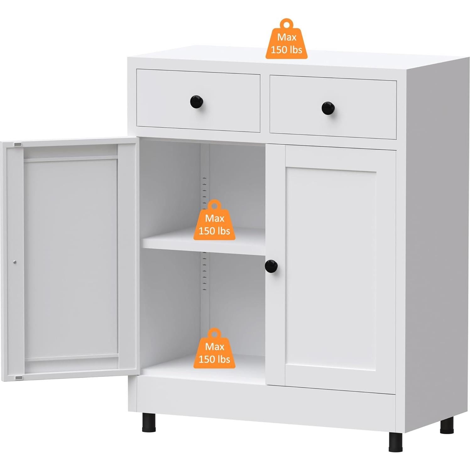 Armario de Almacenamiento JINKUR Blanco 2 Cajones Estante Ajustable