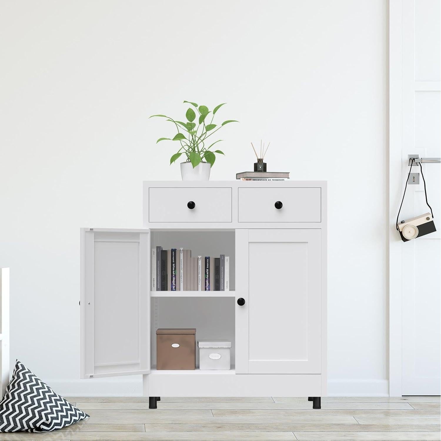 Armario de Almacenamiento JINKUR Blanco 2 Cajones Estante Ajustable