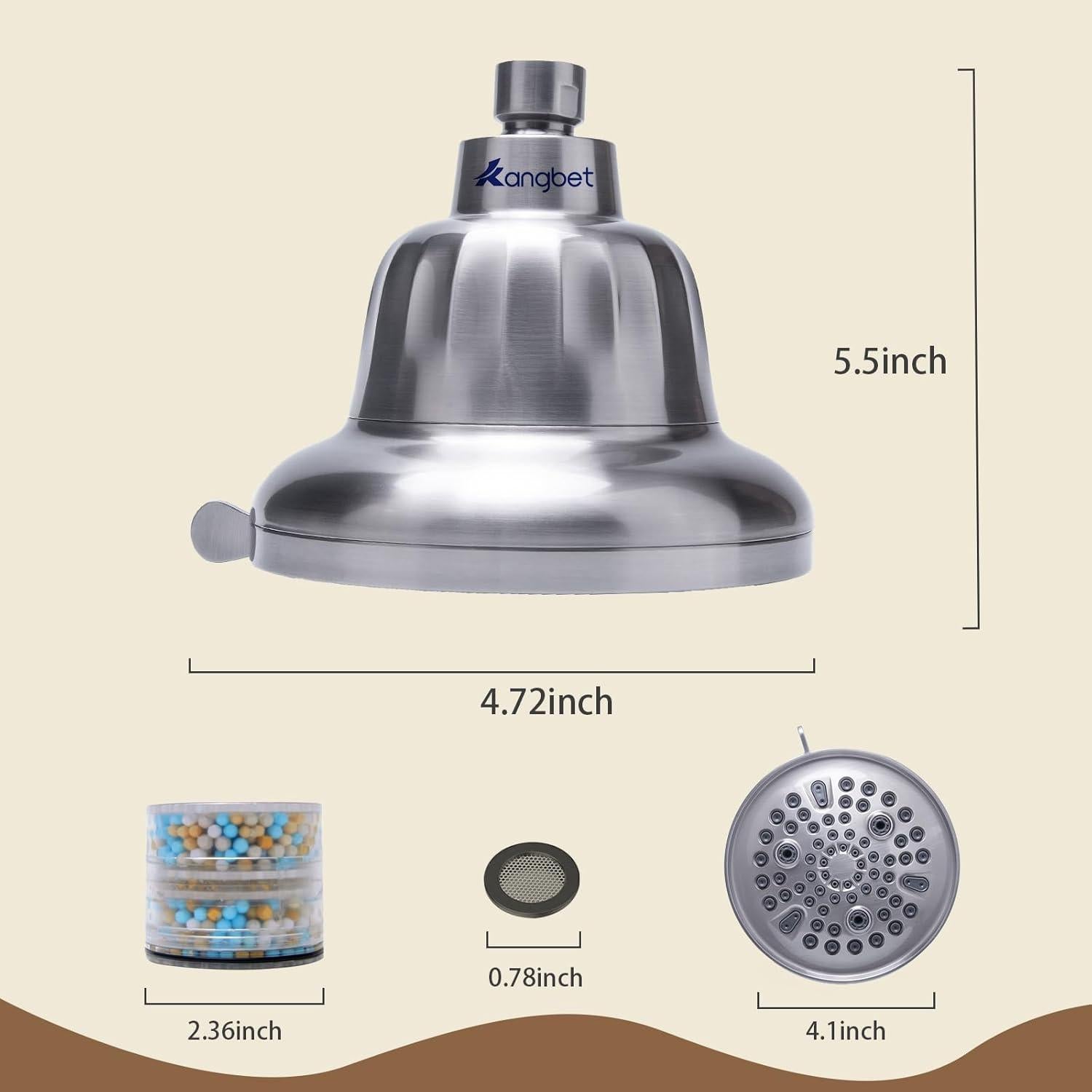 Cabezal de Ducha Filtrado Kangbet 4.7" Alta Presión Niquel