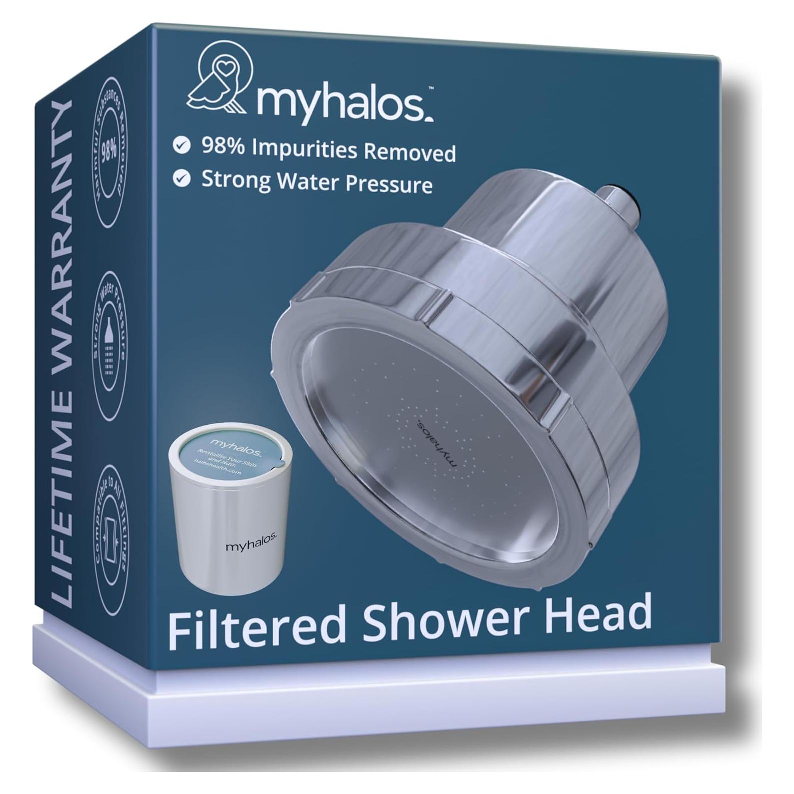 Filtro de Ducha MyHalos para Agua Dura - Cromo, Alta Presión