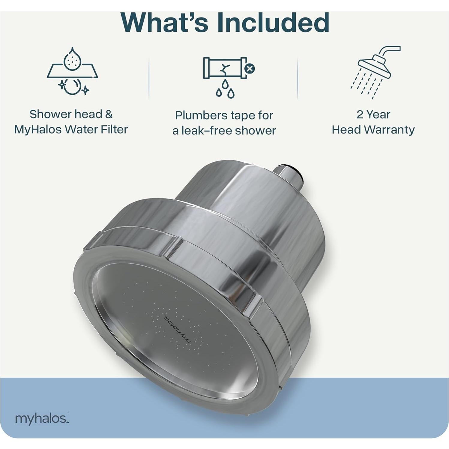 Filtro de Ducha MyHalos para Agua Dura - Cromo, Alta Presión