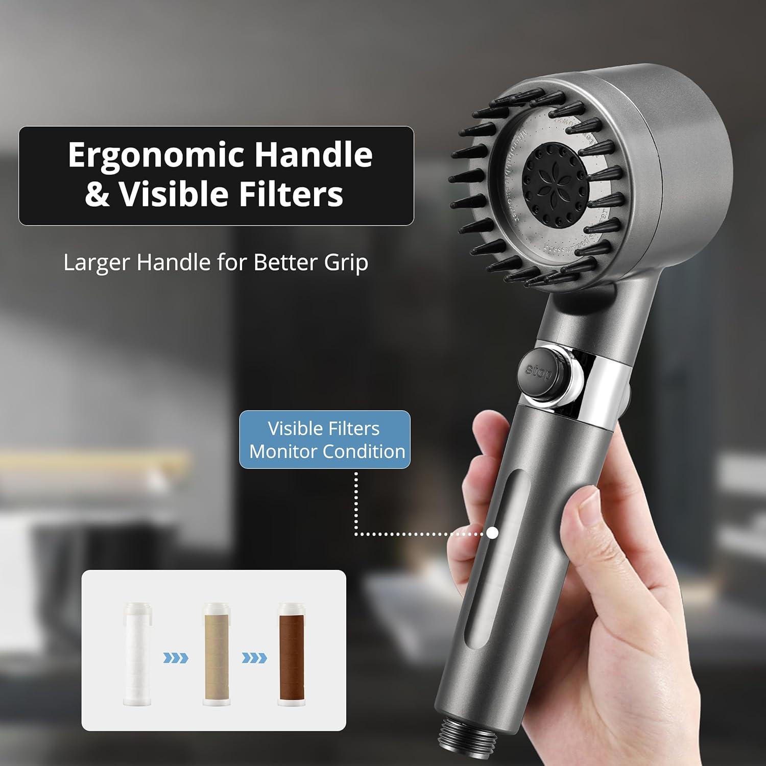 Cabezal de Ducha Filtrada Iopsk 3 Modos Alta Presión Gris