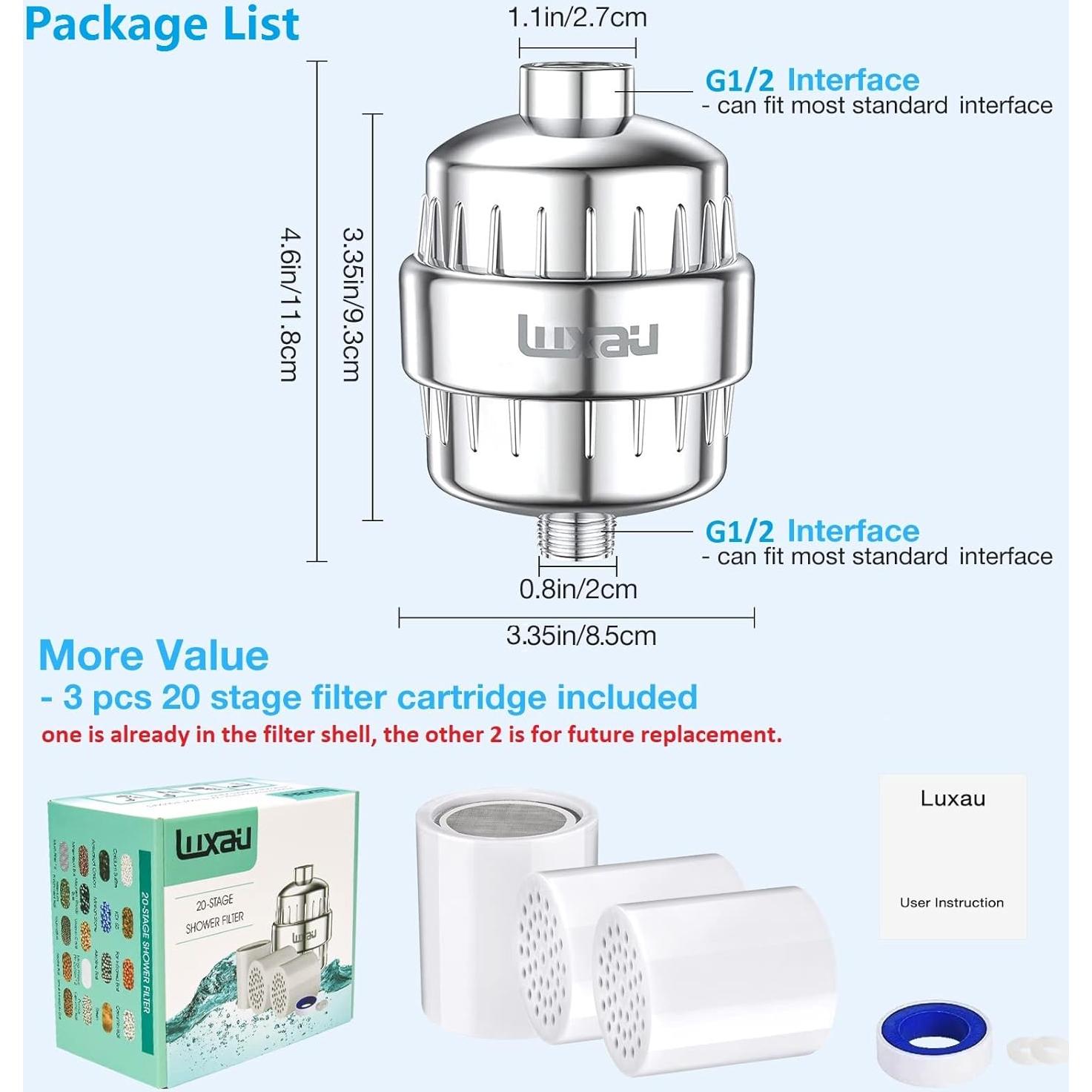 Filtro de Ducha Luxau 20 Etapas con 3 Cartuchos Cromo