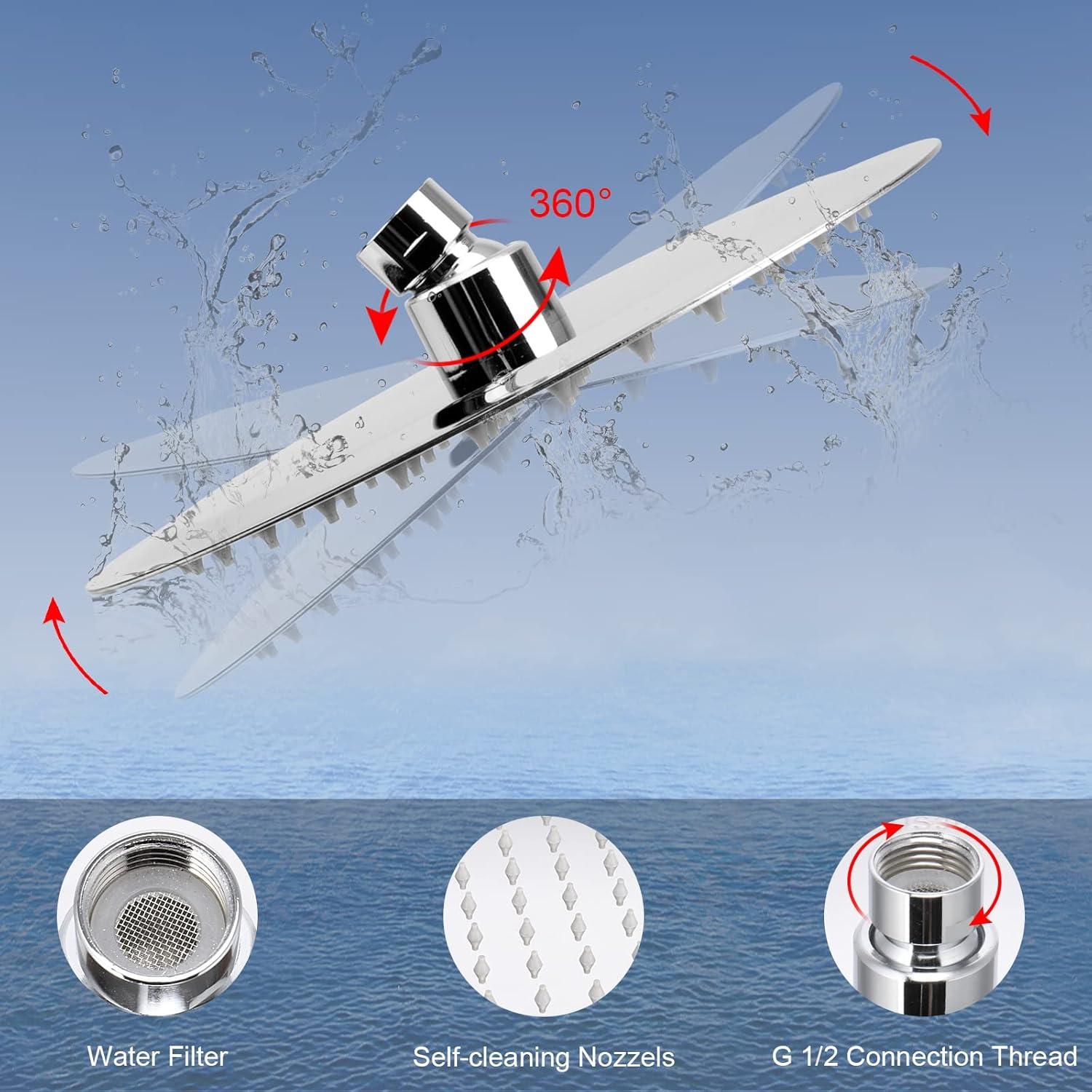 Cabezal de Ducha Filtrado HarJue 20 cm Alta Presión Cromo