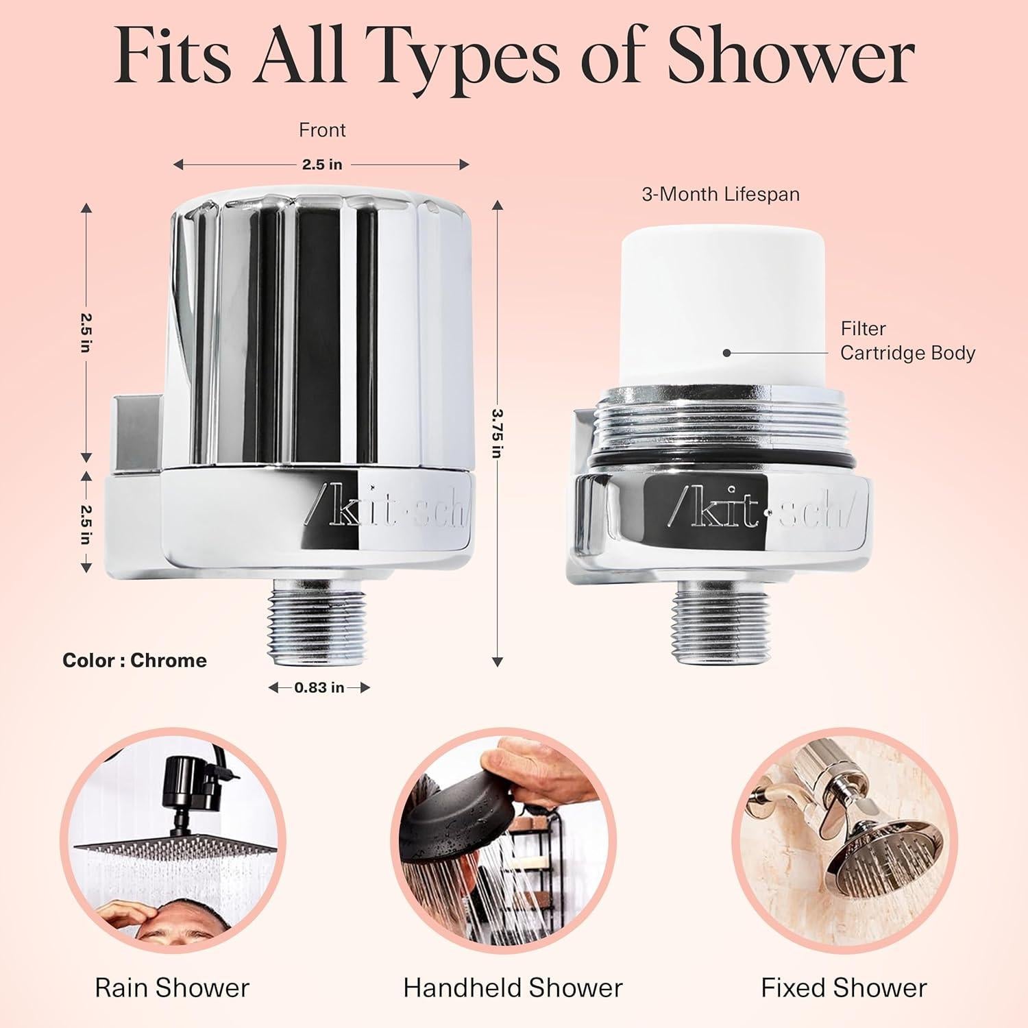 Filtro de Ducha Kitsch Cromo - Ablandador de Agua Dura