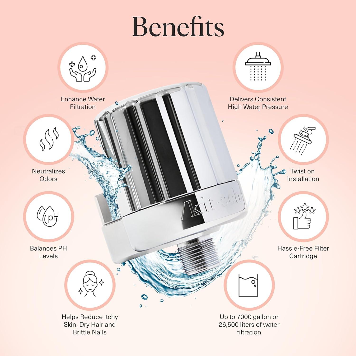 Filtro de Ducha Kitsch Cromo - Ablandador de Agua Dura