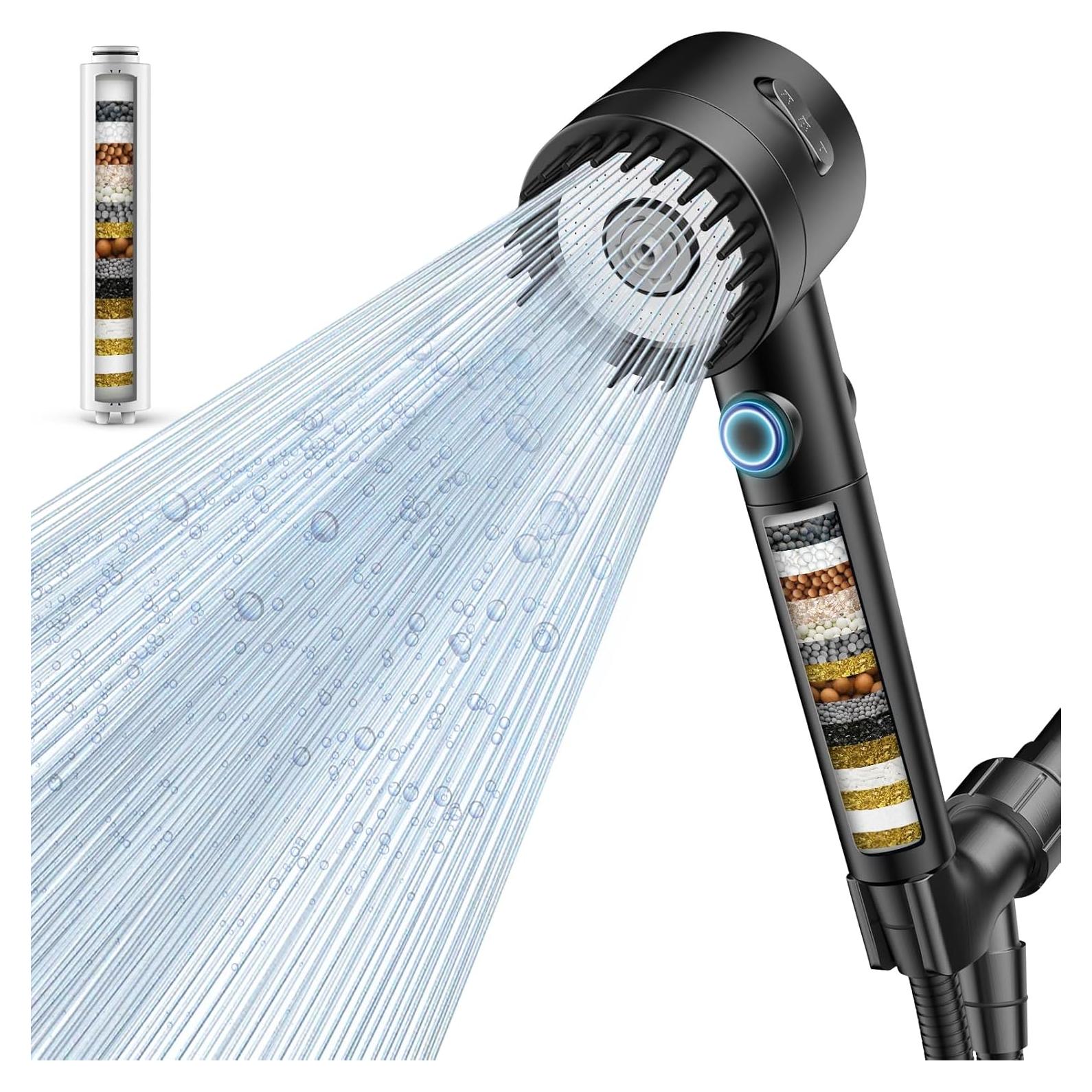 Cabezal de Ducha Filtrado Vatex Alta Presión 5 Modos Negro