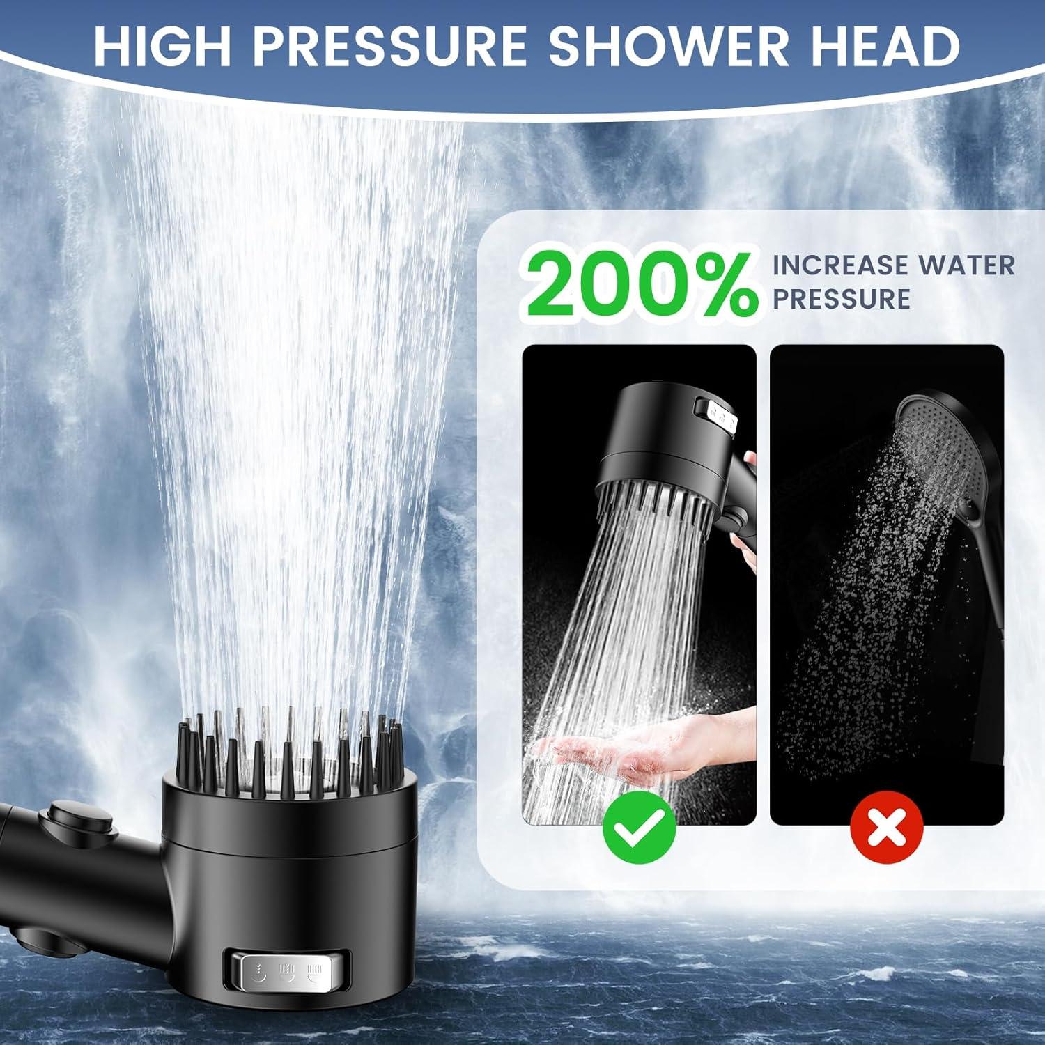 Cabezal de Ducha Filtrado Vatex Alta Presión 5 Modos Negro