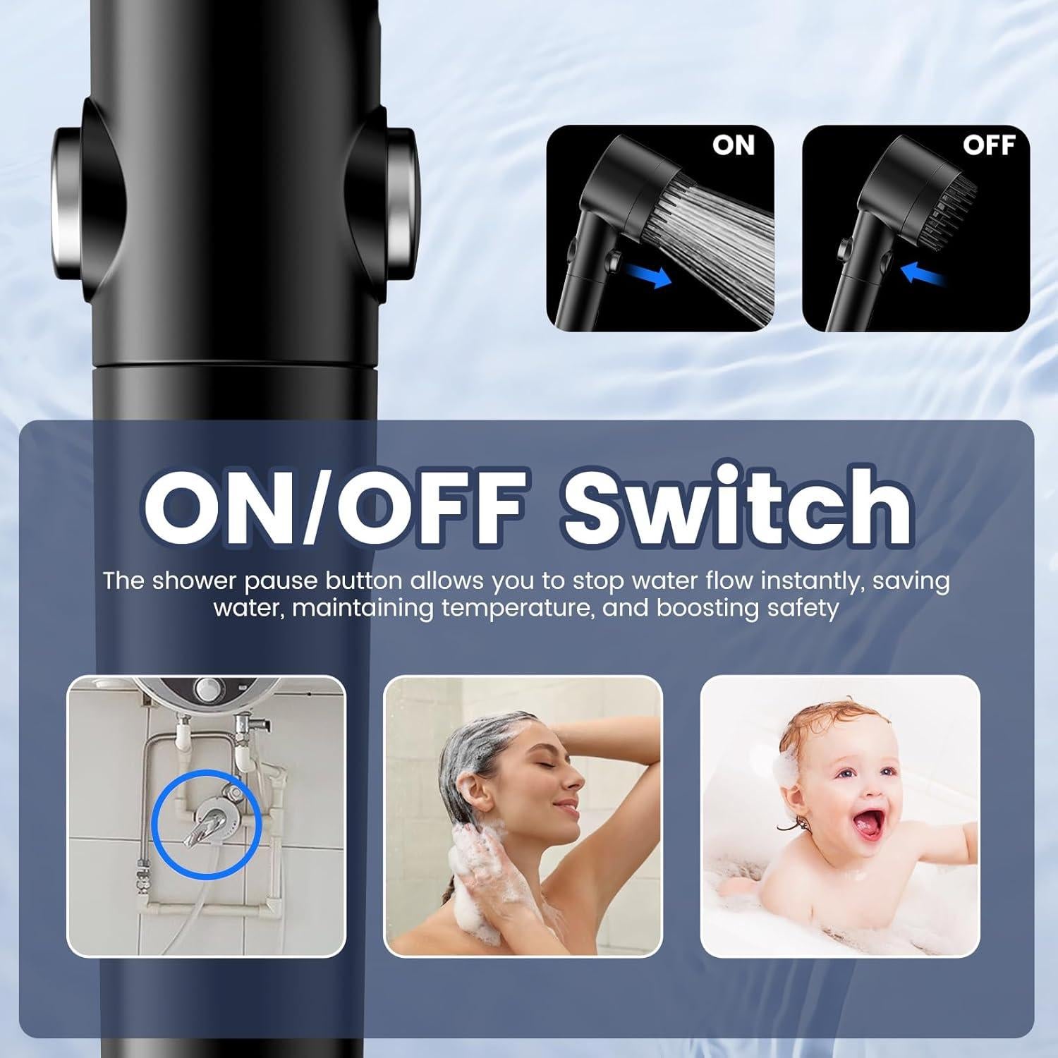 Cabezal de Ducha Filtrado Vatex Alta Presión 5 Modos Negro