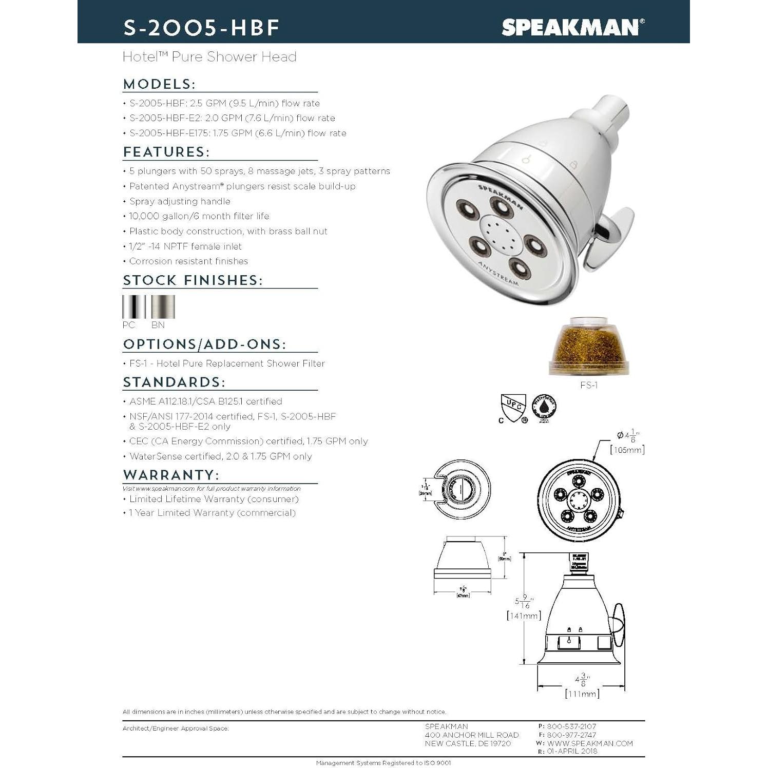 Filtro de Ducha Speakman FS-1 Transparente 0.26 kg