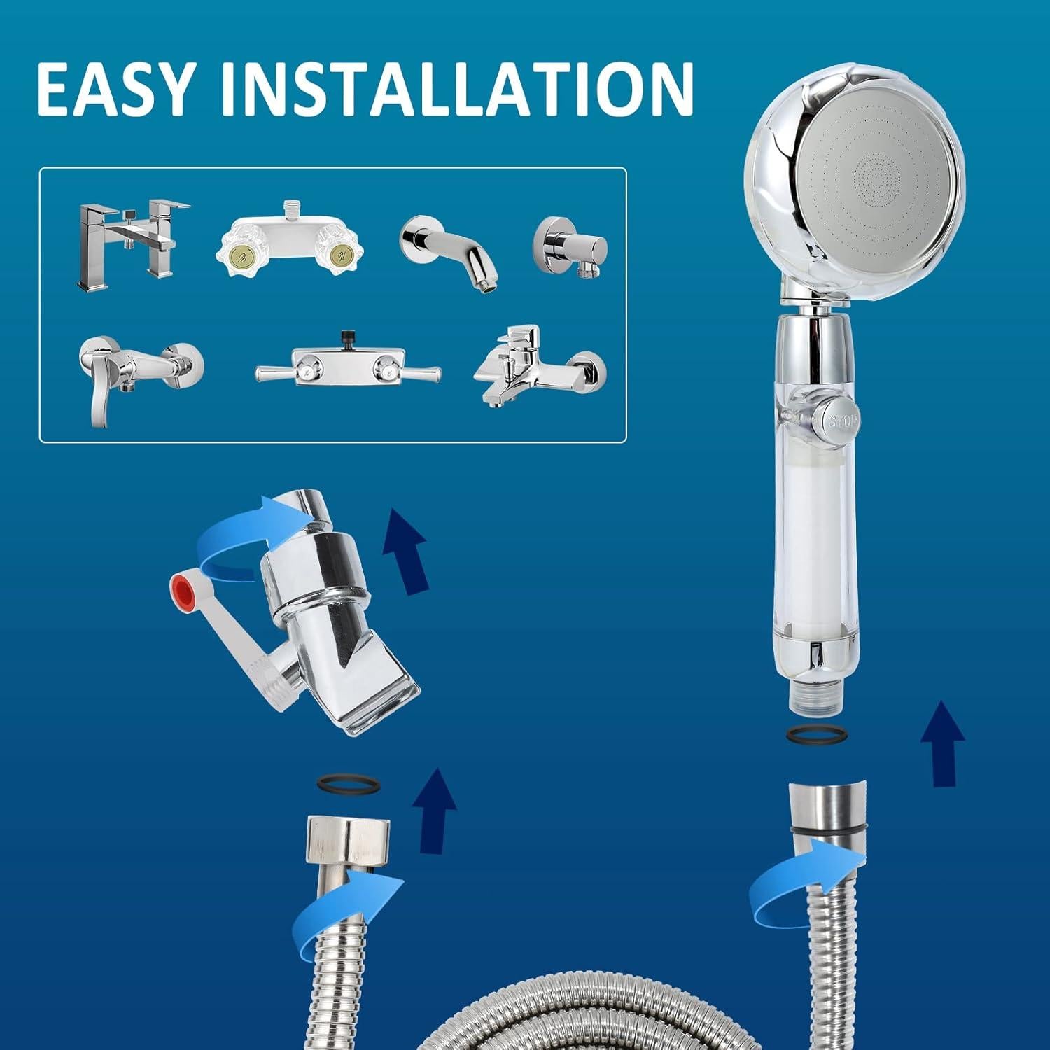 Cabezal de Ducha de Mano Sisiten con Filtro y Manguera 149,86 cm