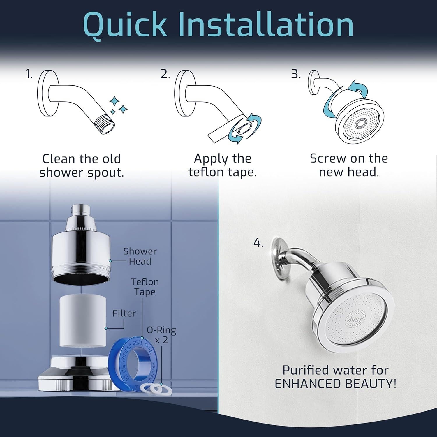 Filtro de Ducha Mist 5 Modos Cromo 9.46 L/min 15 Etapas