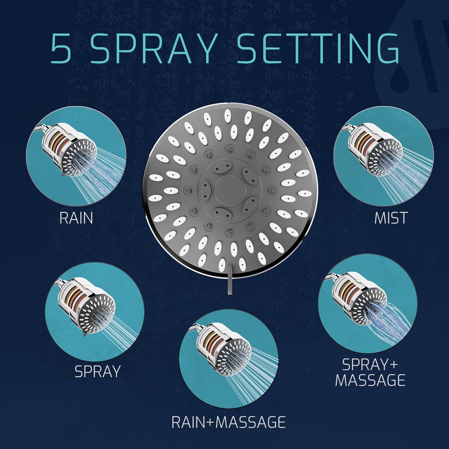 Filtro de Ducha Mist 5 Modos Cromo 9.46 L/min 15 Etapas