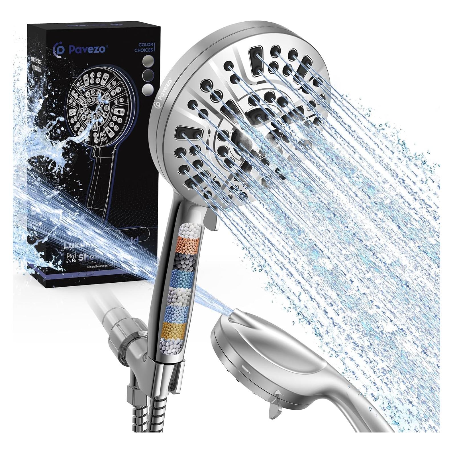 Cabezal de Ducha Pavezo 5" Alta Presión con Filtro y Manguera 152 cm