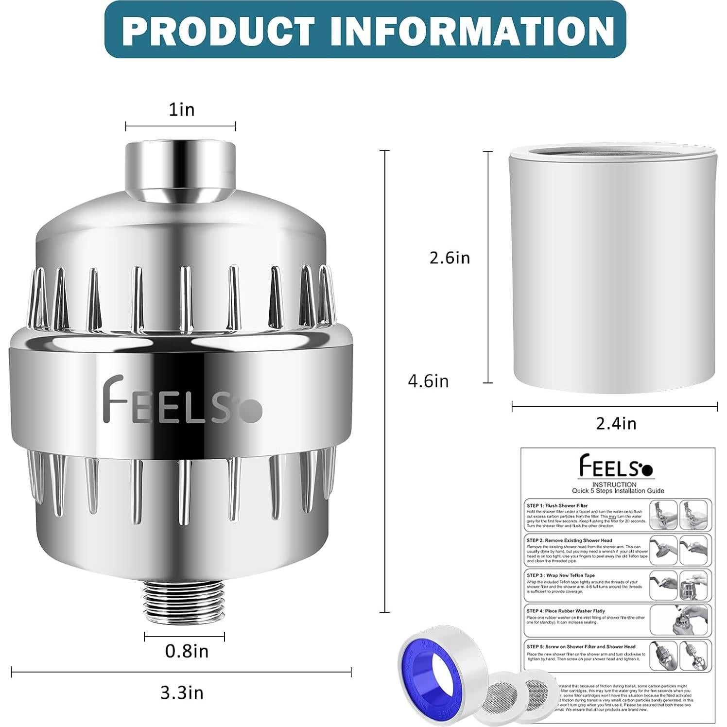 Filtro de Ducha FEELSO 18 Etapas para Agua Dura 0.40 kg