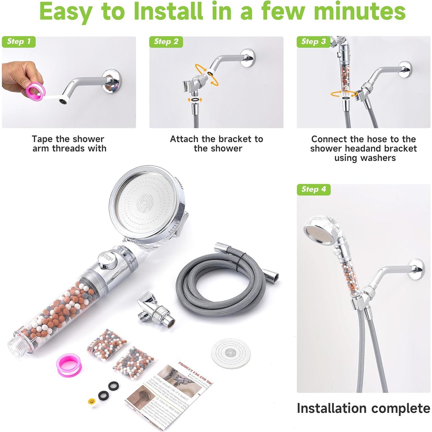 Cabezal de Ducha Filtrado Bebiaeiu BF001 - Alta Presión 4 Modos