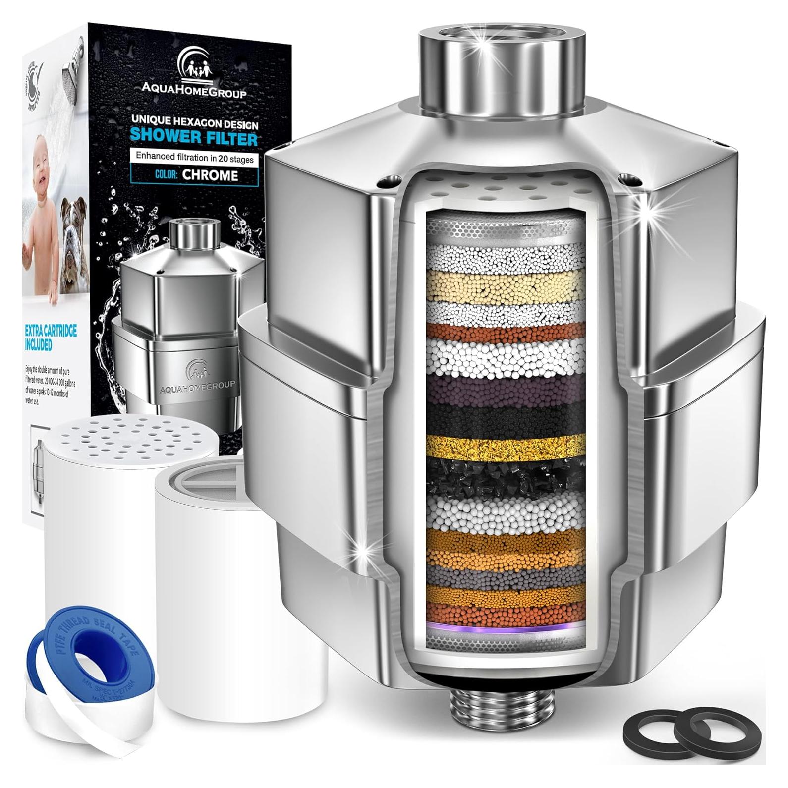 Filtro de Ducha AquaHomeGroup 20 Etapas Cromo para Agua Dura