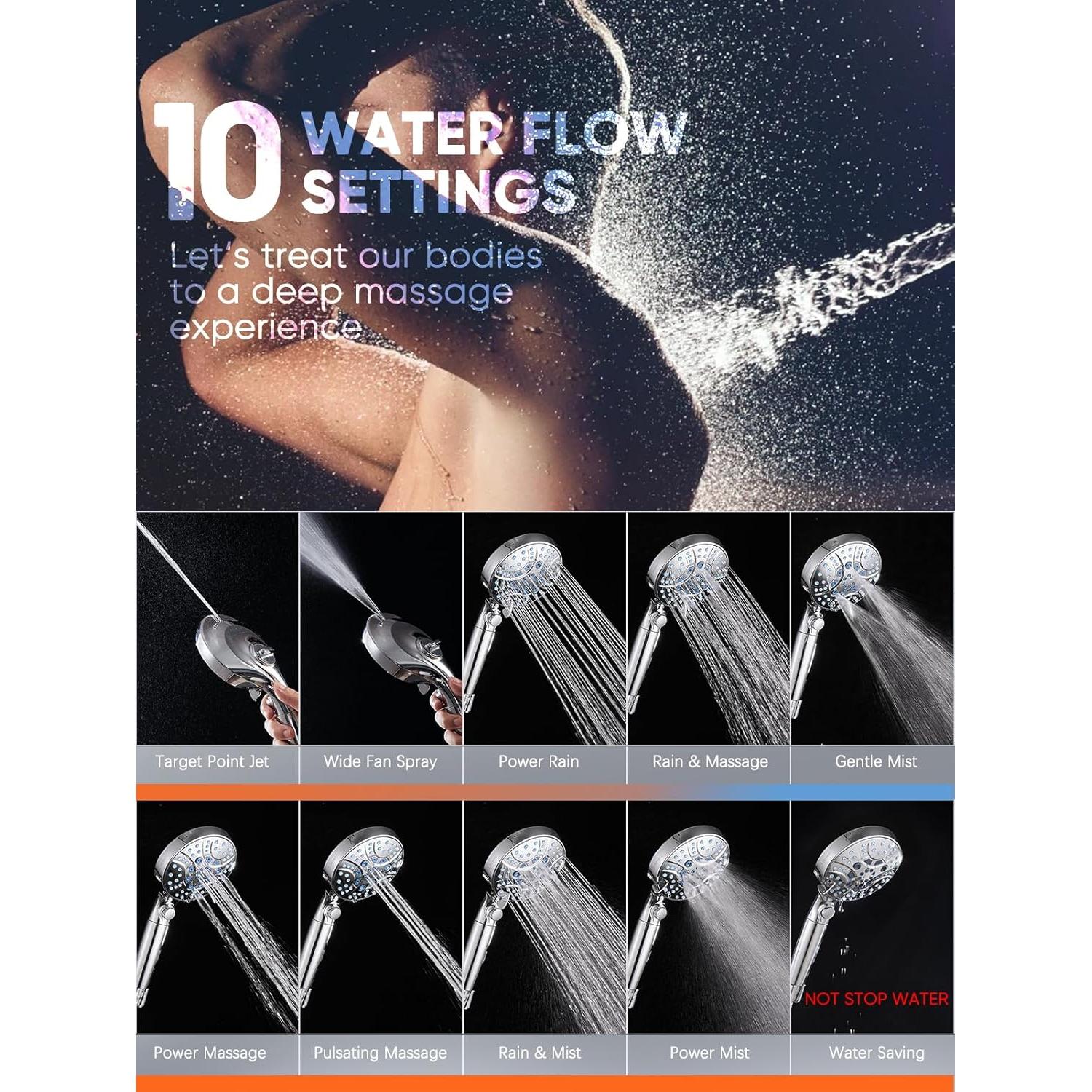 Cabezal de Ducha de Mano Pavezo 10 Modos Cromo Premium