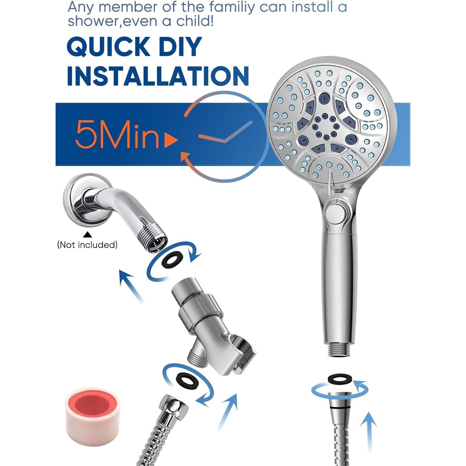 Cabezal de Ducha de Mano Pavezo 10 Modos Cromo Premium