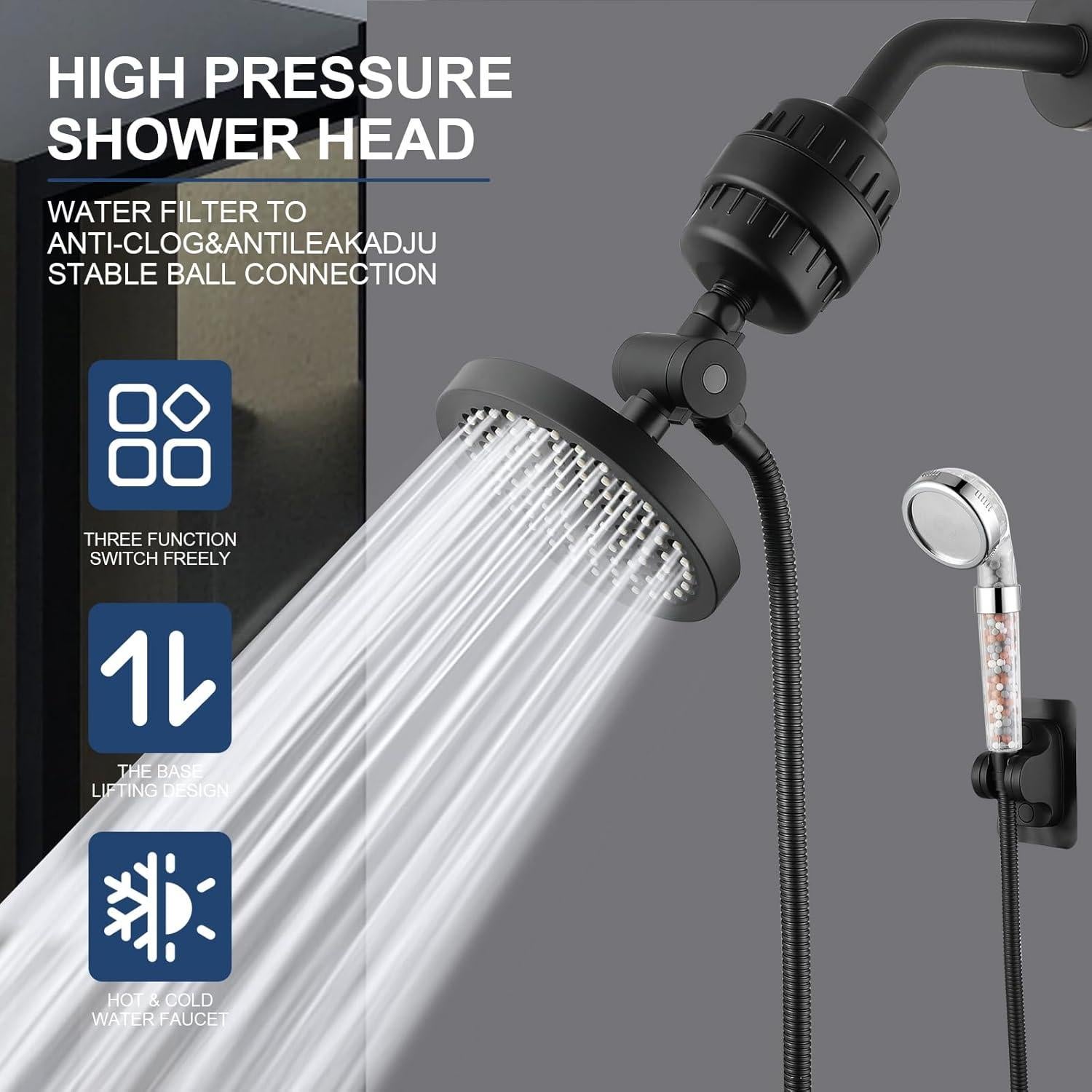 Cabezal de Ducha Filtrada Eolax 6" Redondo con Ducha de Mano