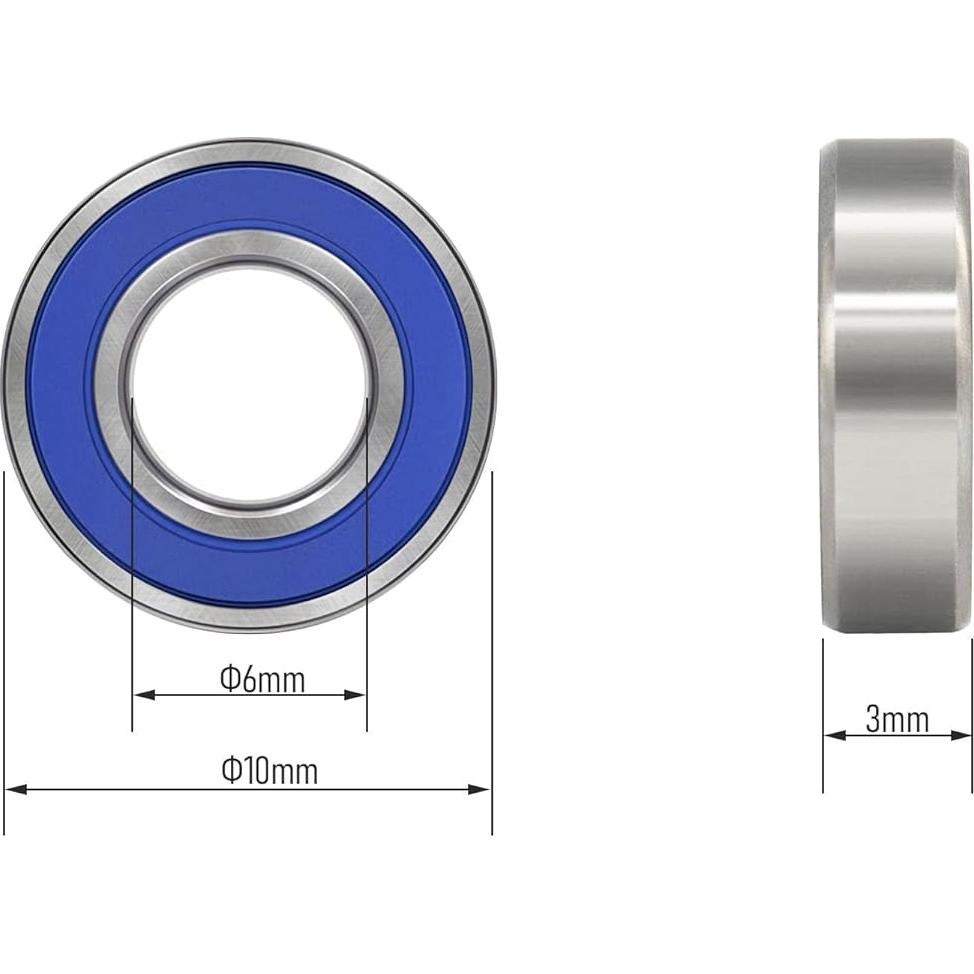 Rodamientos de Bolas FOCMKEAS MR106-2RS 10 Piezas 6x10x3mm