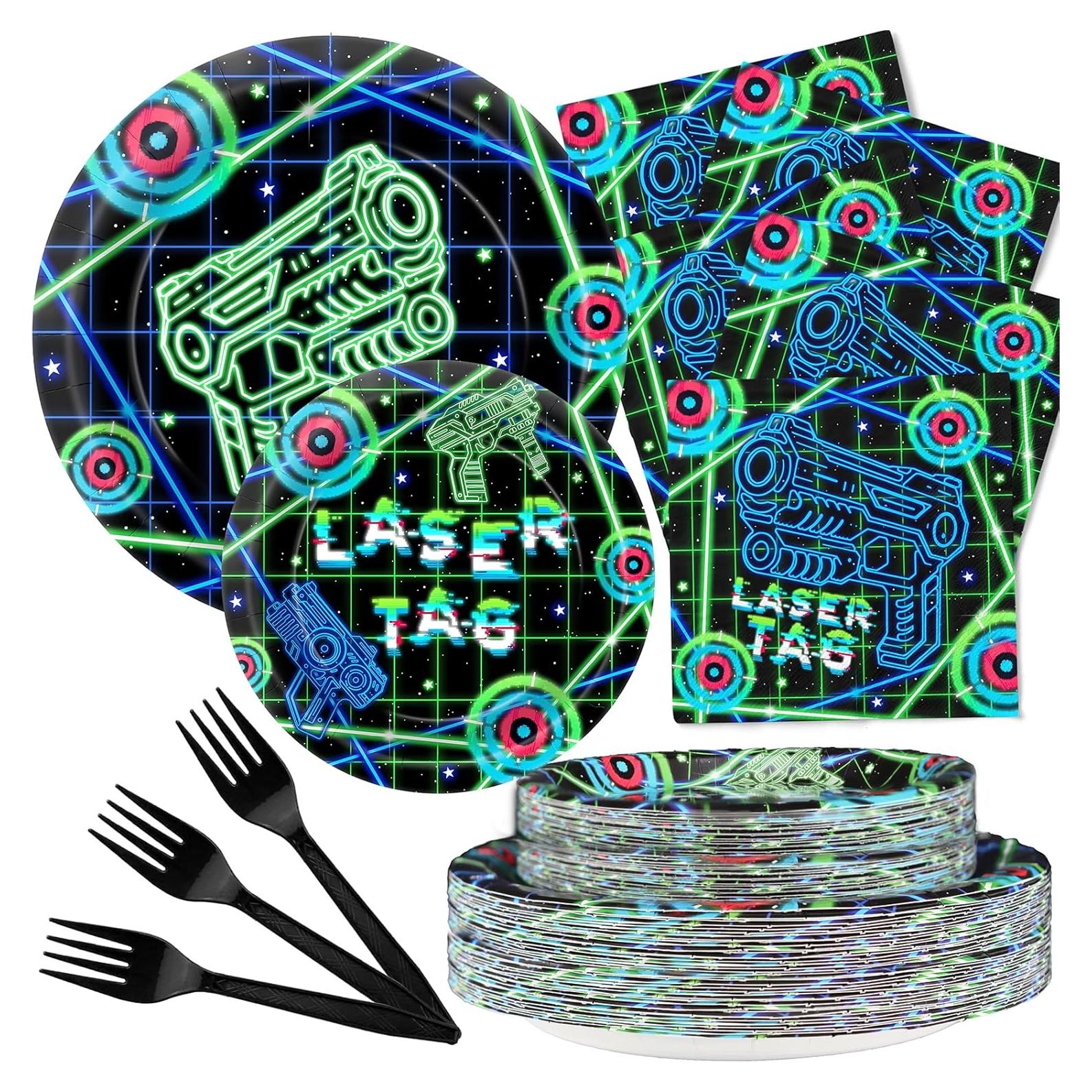 Platos y Servilletas Laser Tag SamPartyShop para 20 Invitados