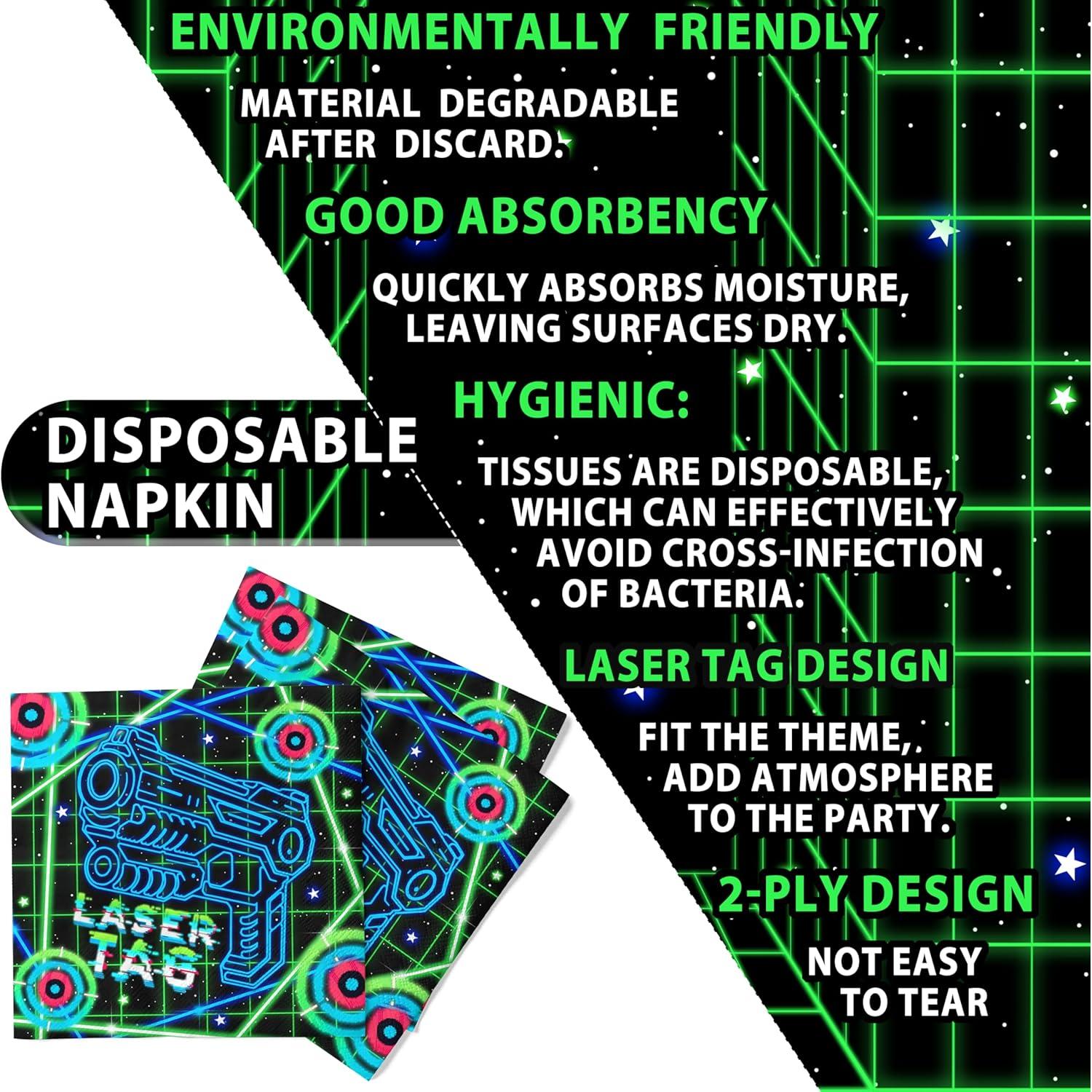 Platos y Servilletas Laser Tag SamPartyShop para 20 Invitados