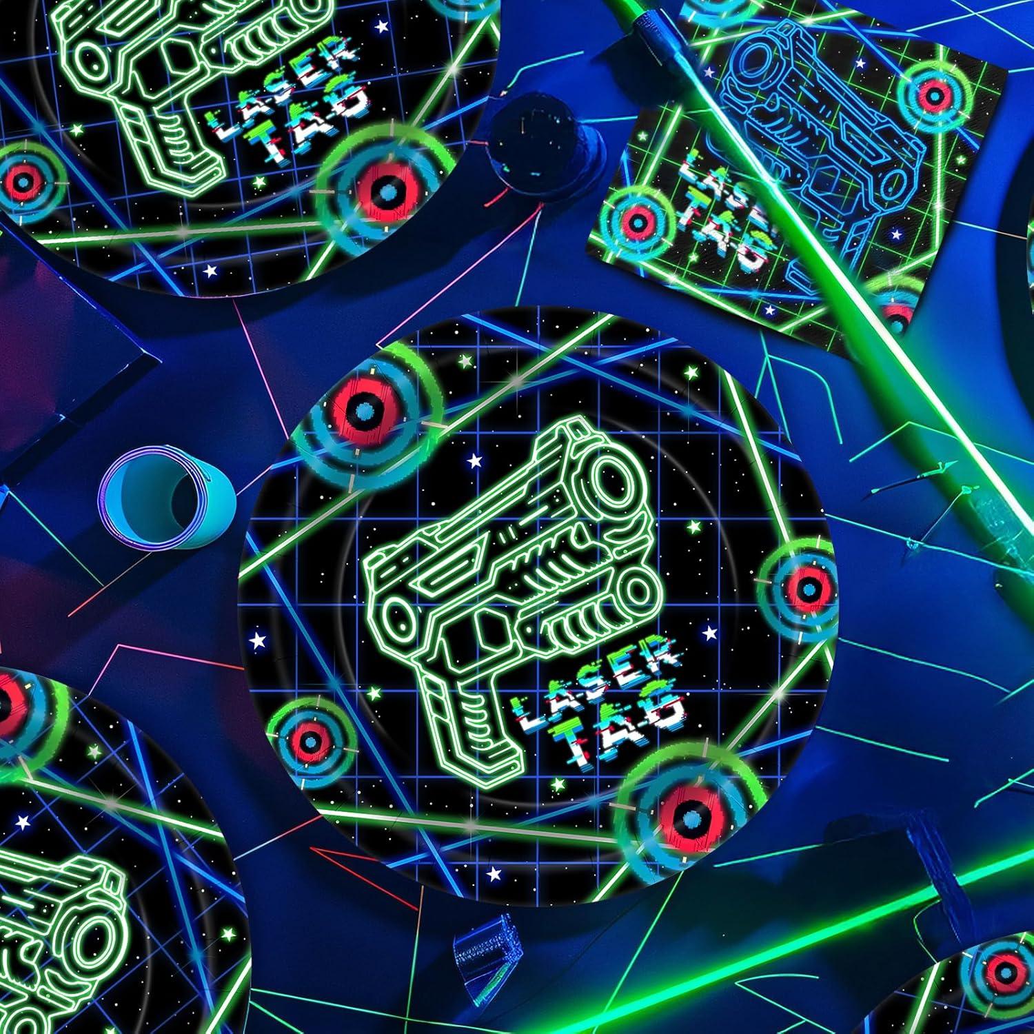 Platos y Servilletas Laser Tag SamPartyShop para 20 Invitados