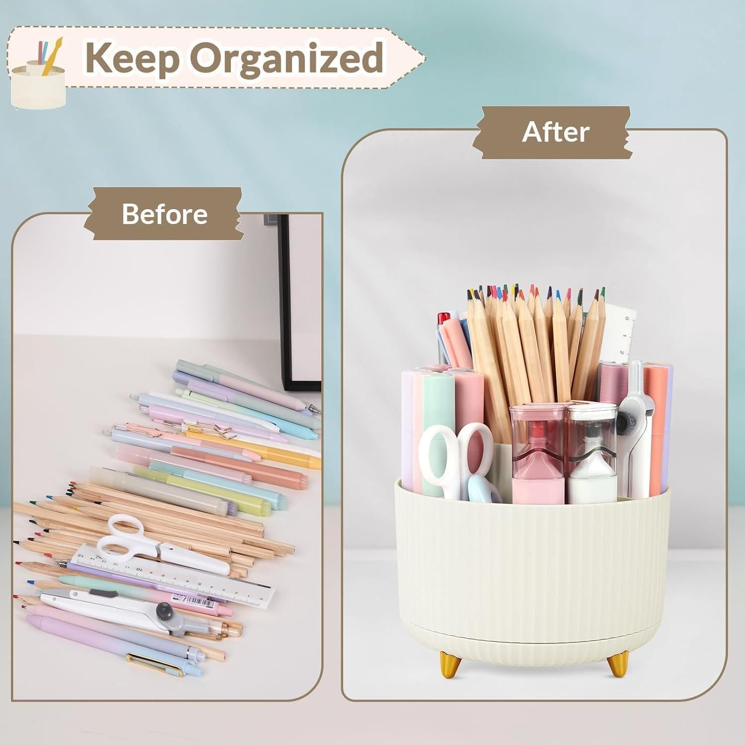 Organizador de Escritorio Rotatorio SKYDUE Beige 5 Compartimentos