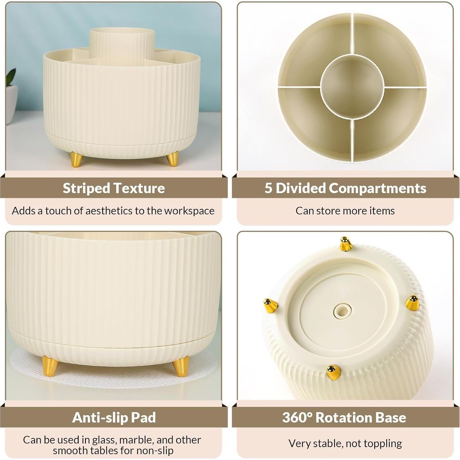 Organizador de Escritorio Rotatorio SKYDUE Beige 5 Compartimentos