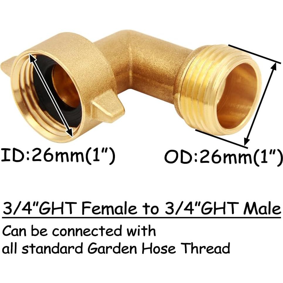 Conector de manguera de bronce Uenede 3/4" GHT codo 90°