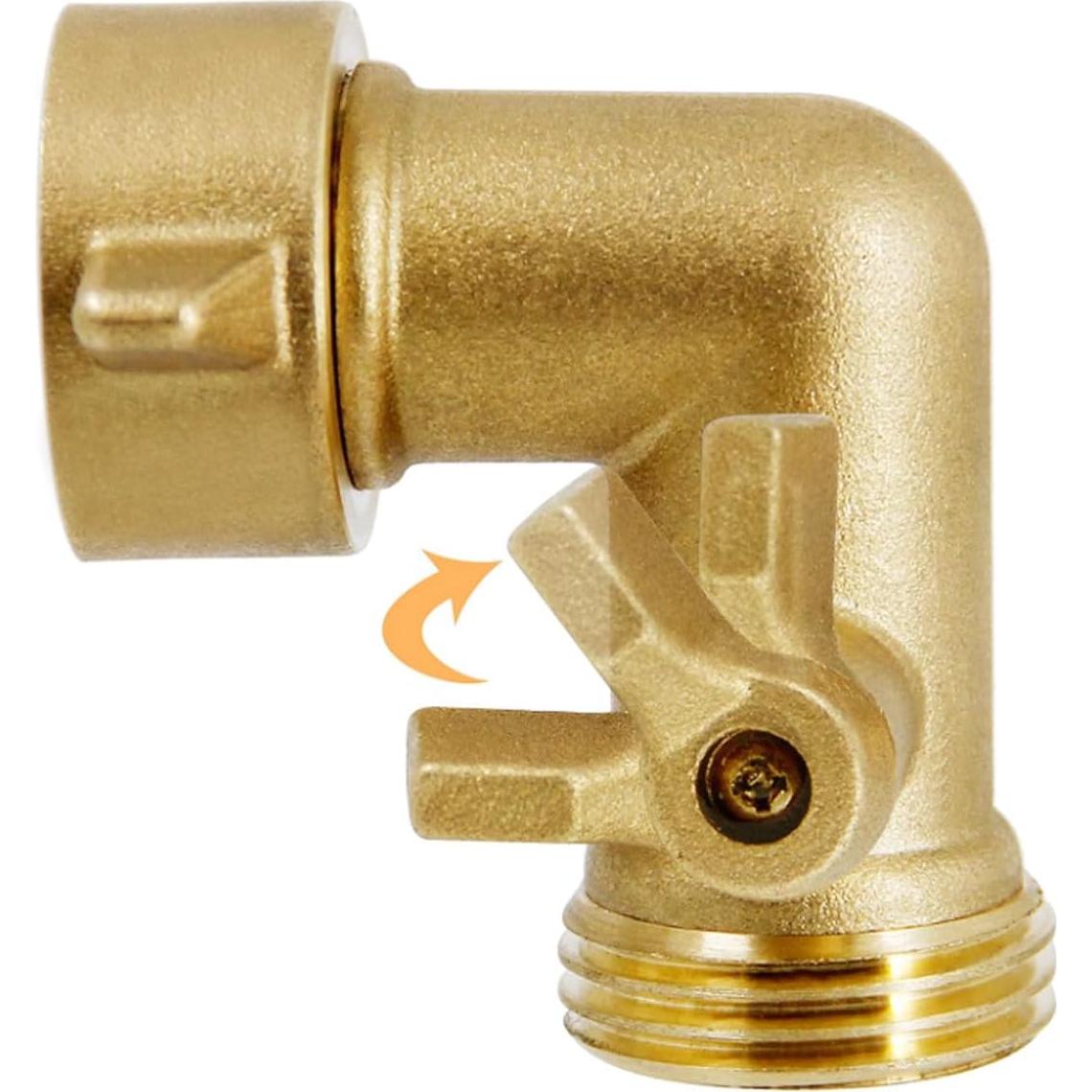 Codo de Manguera de Jardín 90° Latón 3/4" con Válvula - 2 Pzas