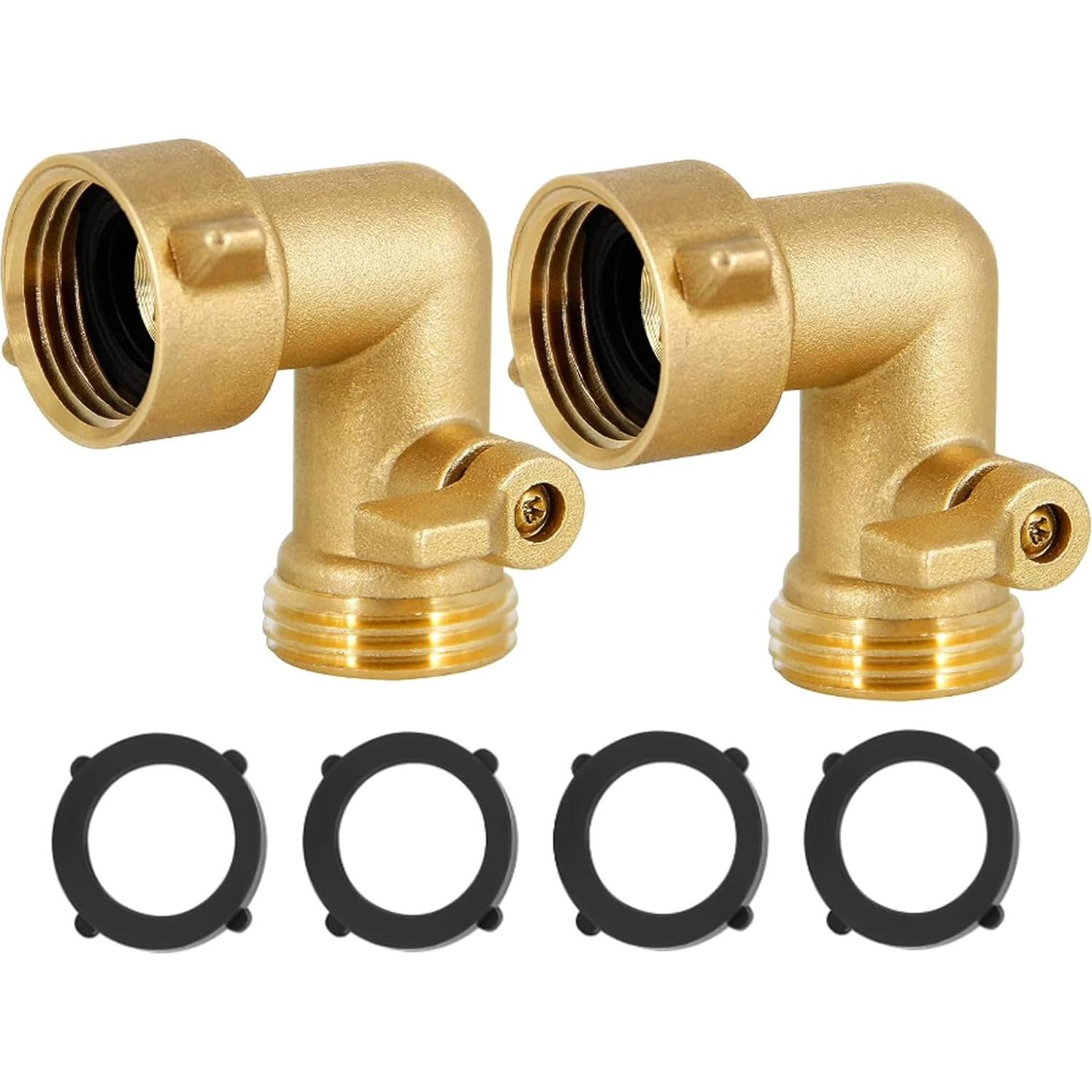 Codo de Manguera de Jardín 90° Latón 3/4" con Válvula - 2 Pzas