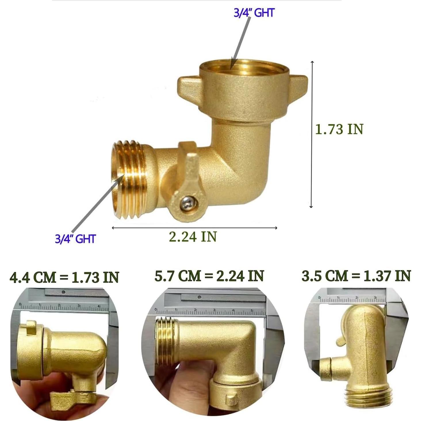 Codo de Manguera de Jardín 90° Latón 3/4" con Válvula - 2 Pzas