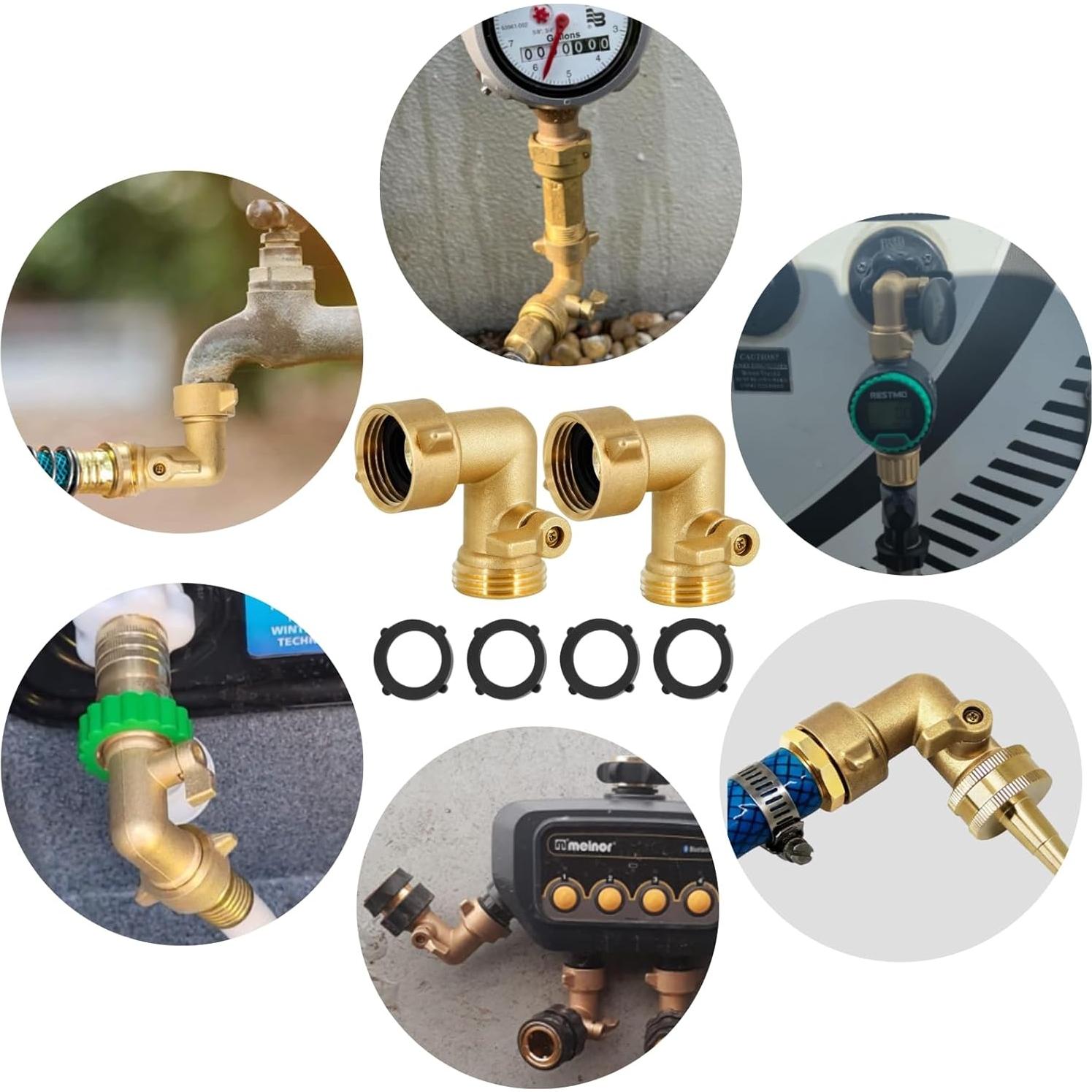 Codo de Manguera de Jardín 90° Latón 3/4" con Válvula - 2 Pzas